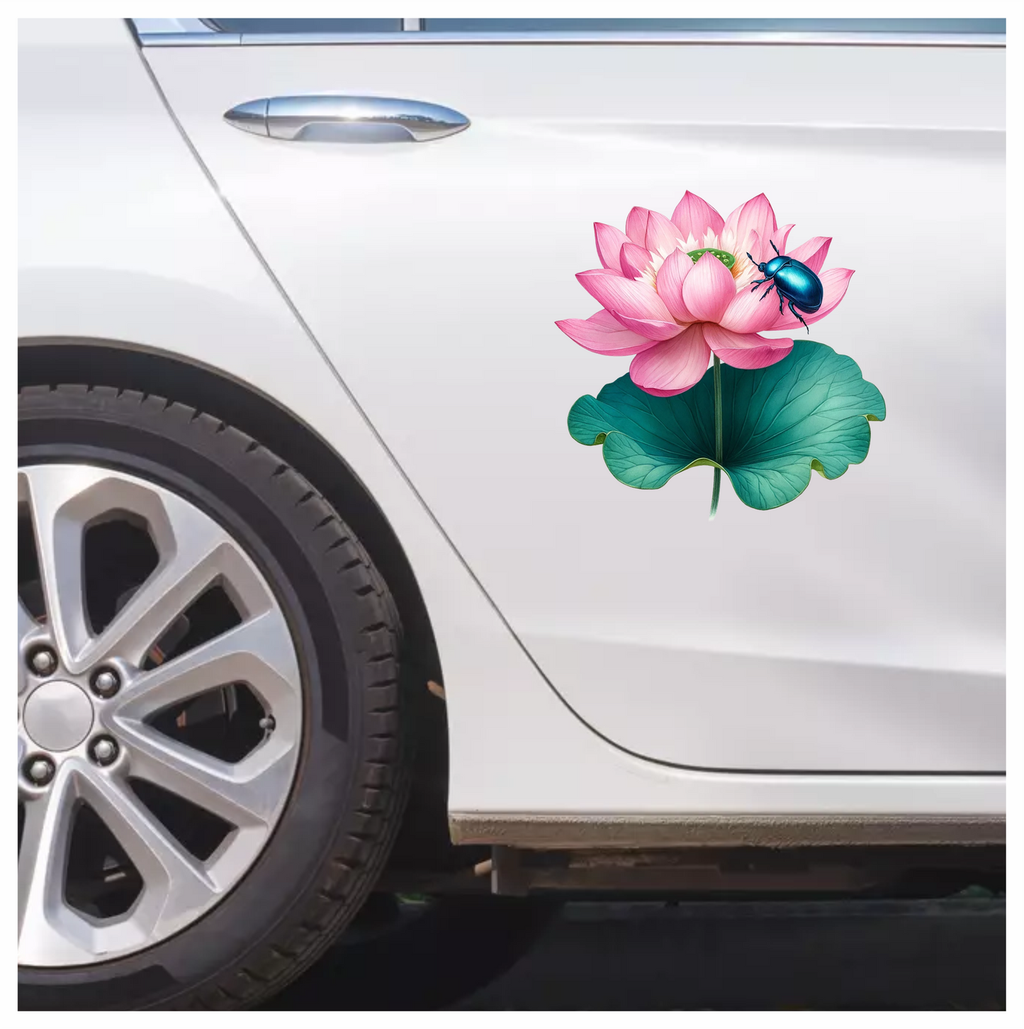 Pink Lotus Leaf Blue Beetle Vinyl Sticker Decal
