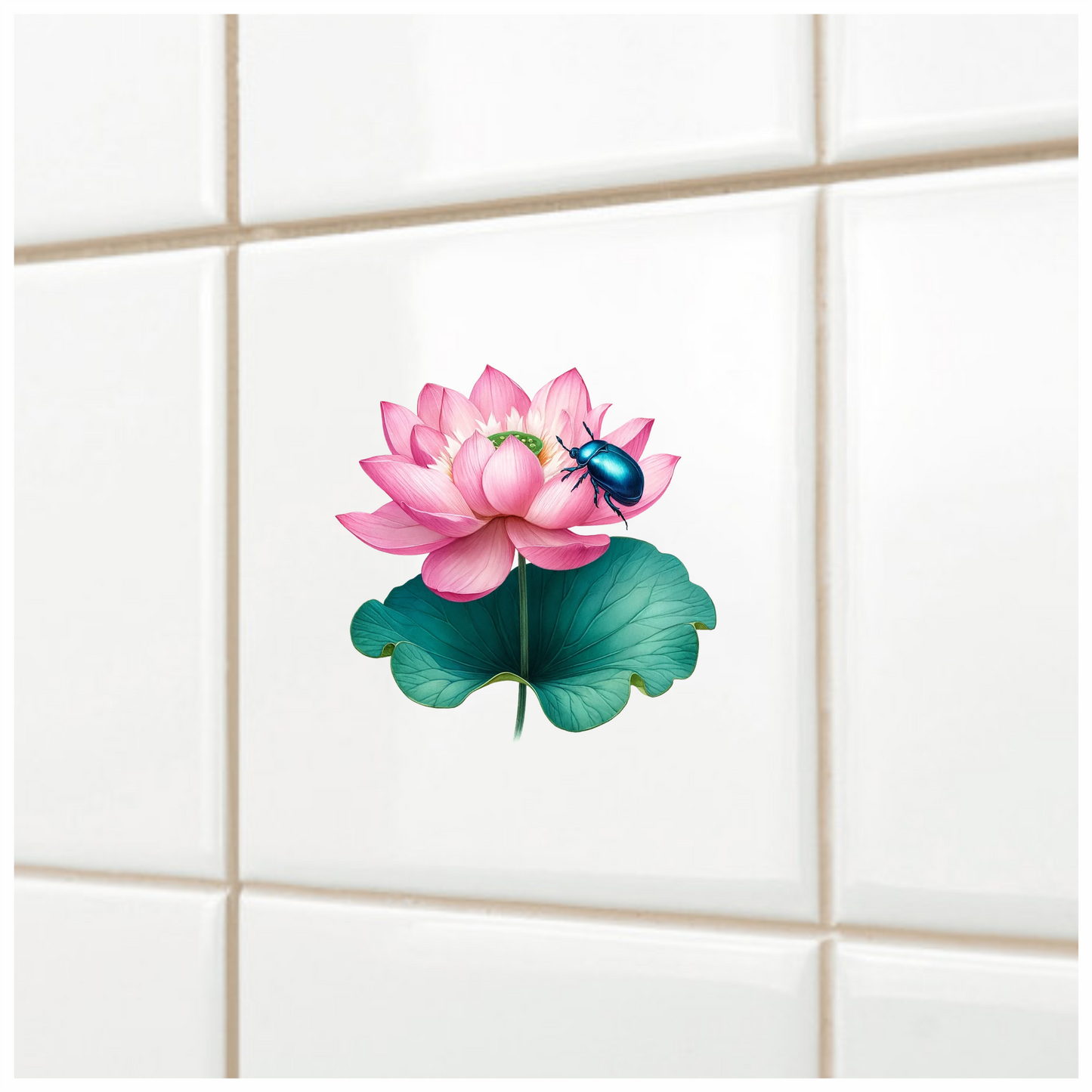 Pink Lotus Leaf Blue Beetle Vinyl Sticker Decal