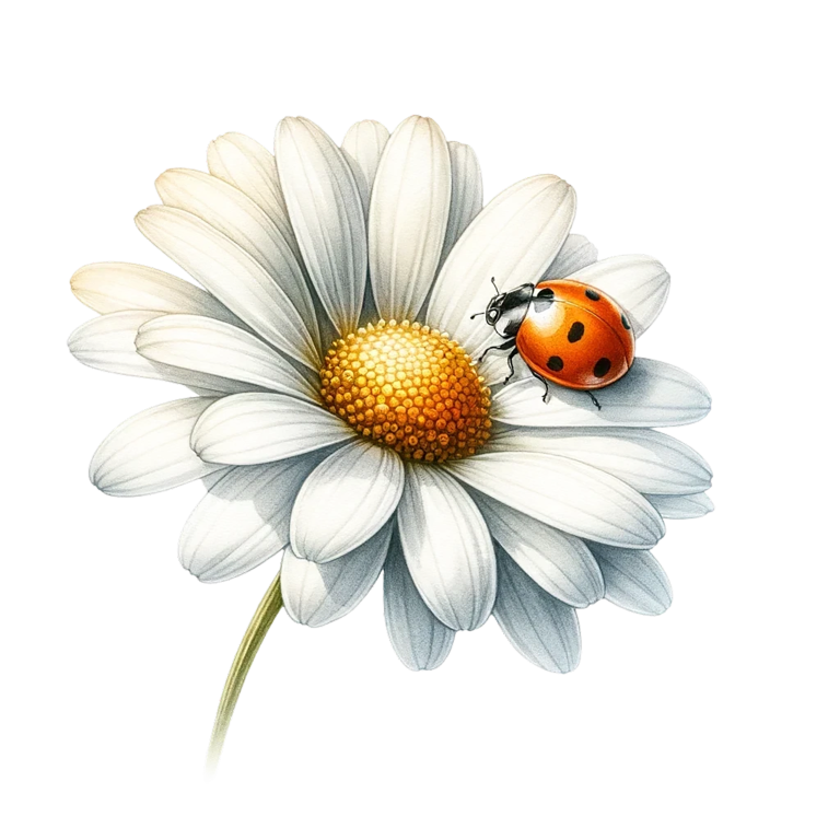 White Daisy Yellow Center Red Ladybug Vinyl Sticker Decal