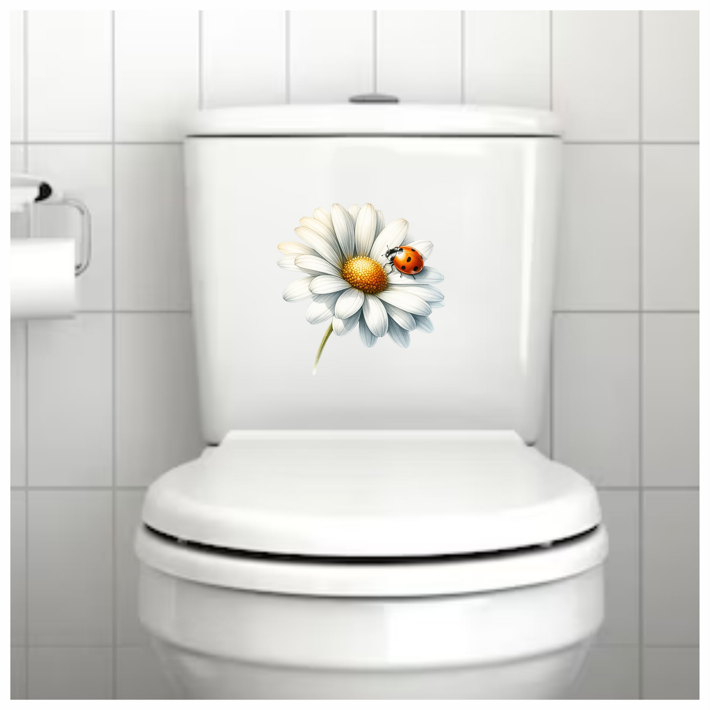 White Daisy Yellow Center Red Ladybug Vinyl Sticker Decal