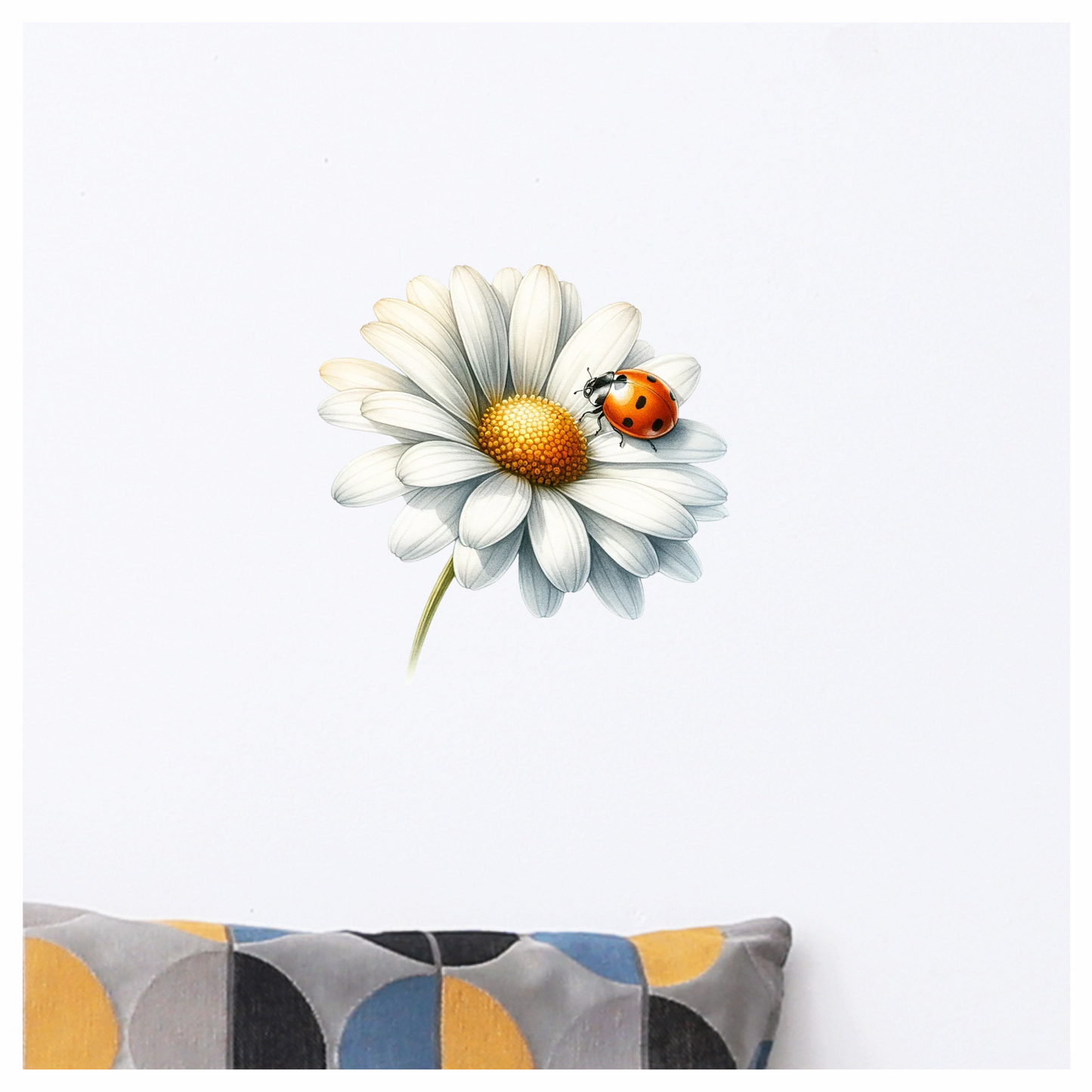 White Daisy Yellow Center Red Ladybug Vinyl Sticker Decal