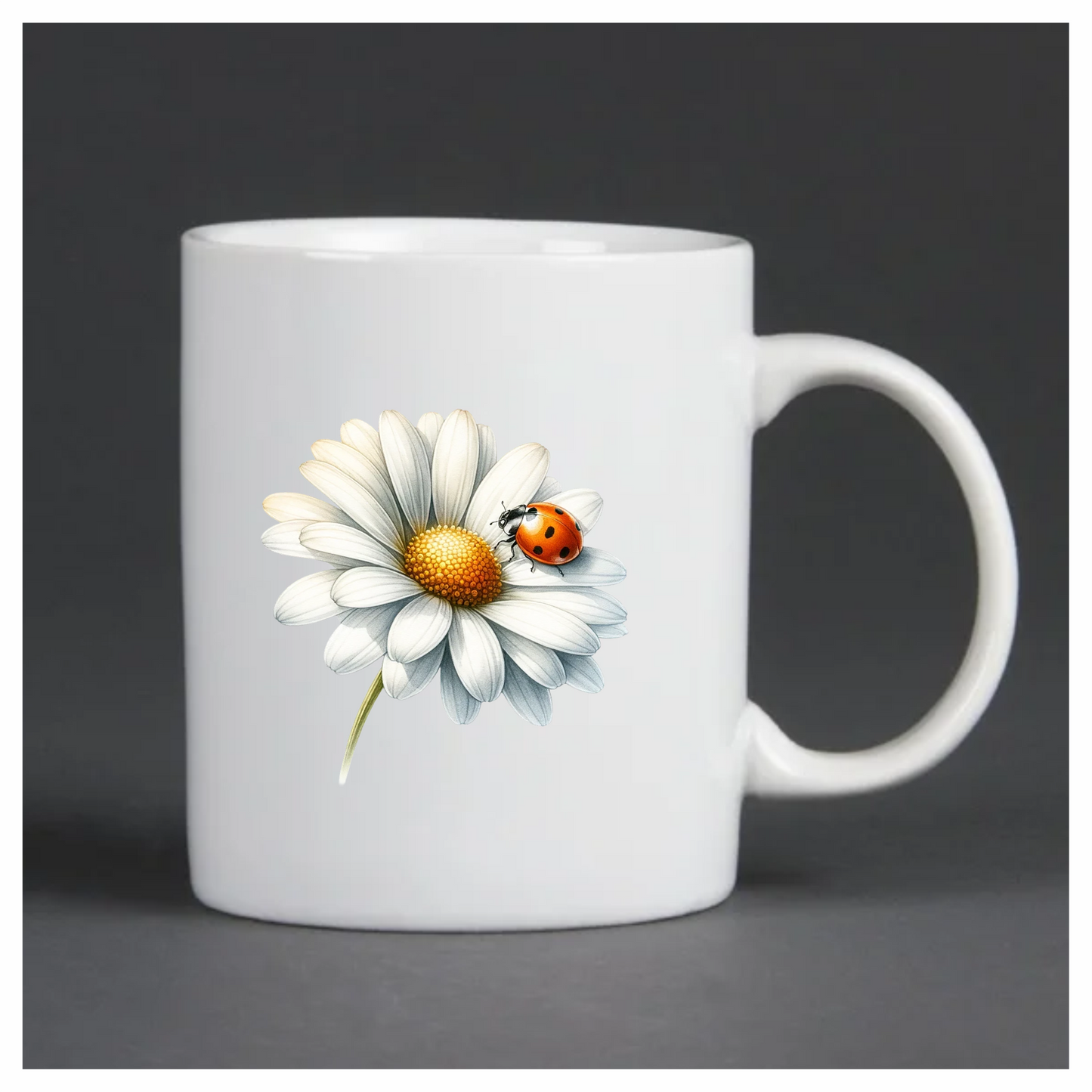 White Daisy Yellow Center Red Ladybug Vinyl Sticker Decal