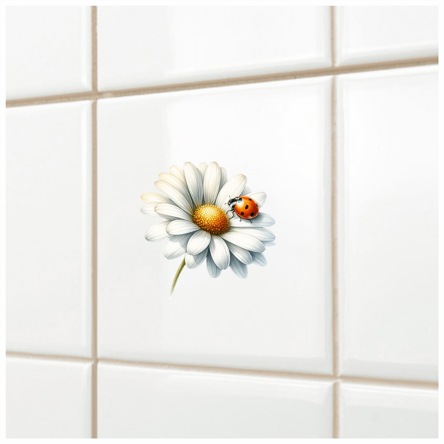 White Daisy Yellow Center Red Ladybug Vinyl Sticker Decal