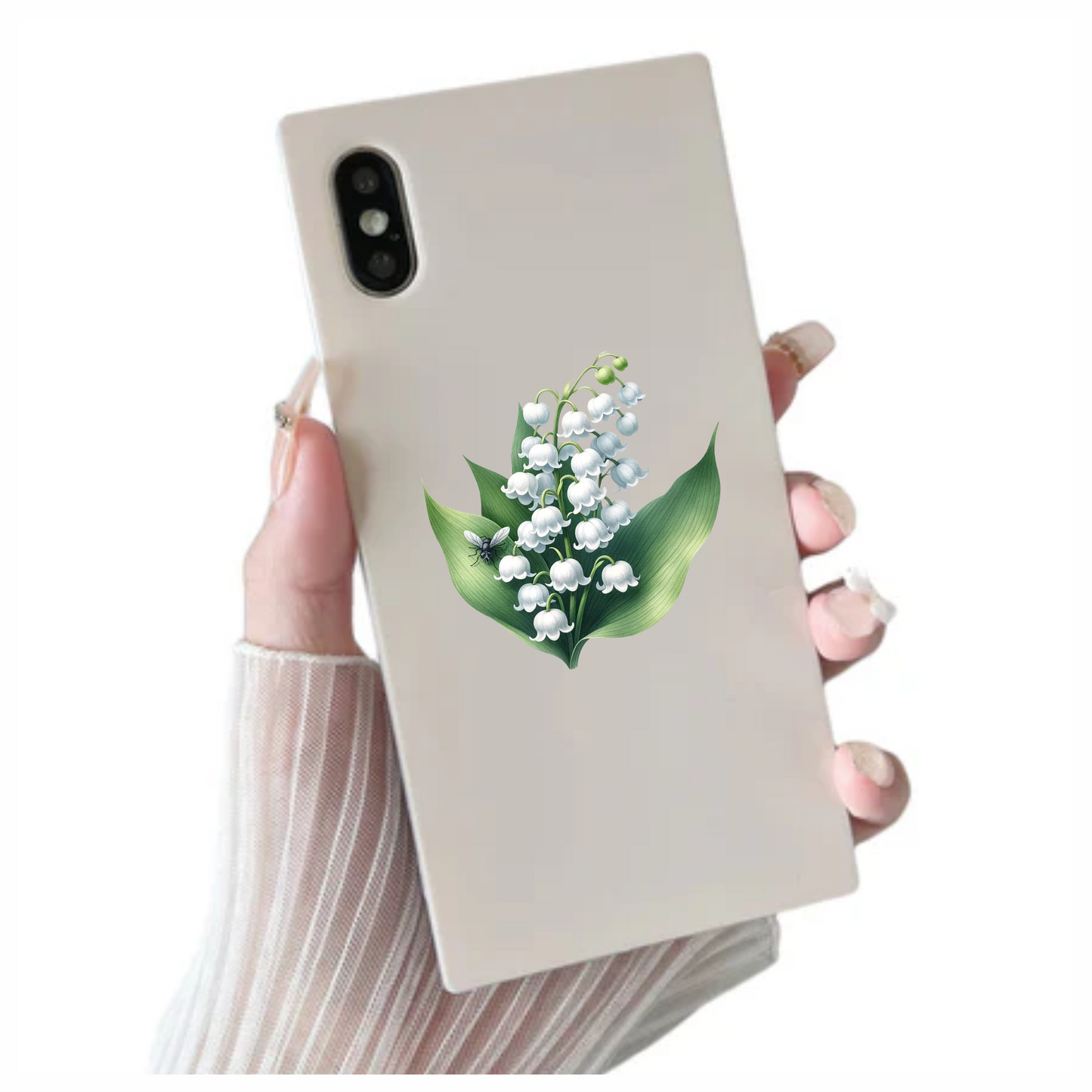 White Flowers Green Leaves Black Fly Vinyl Sticker Decal