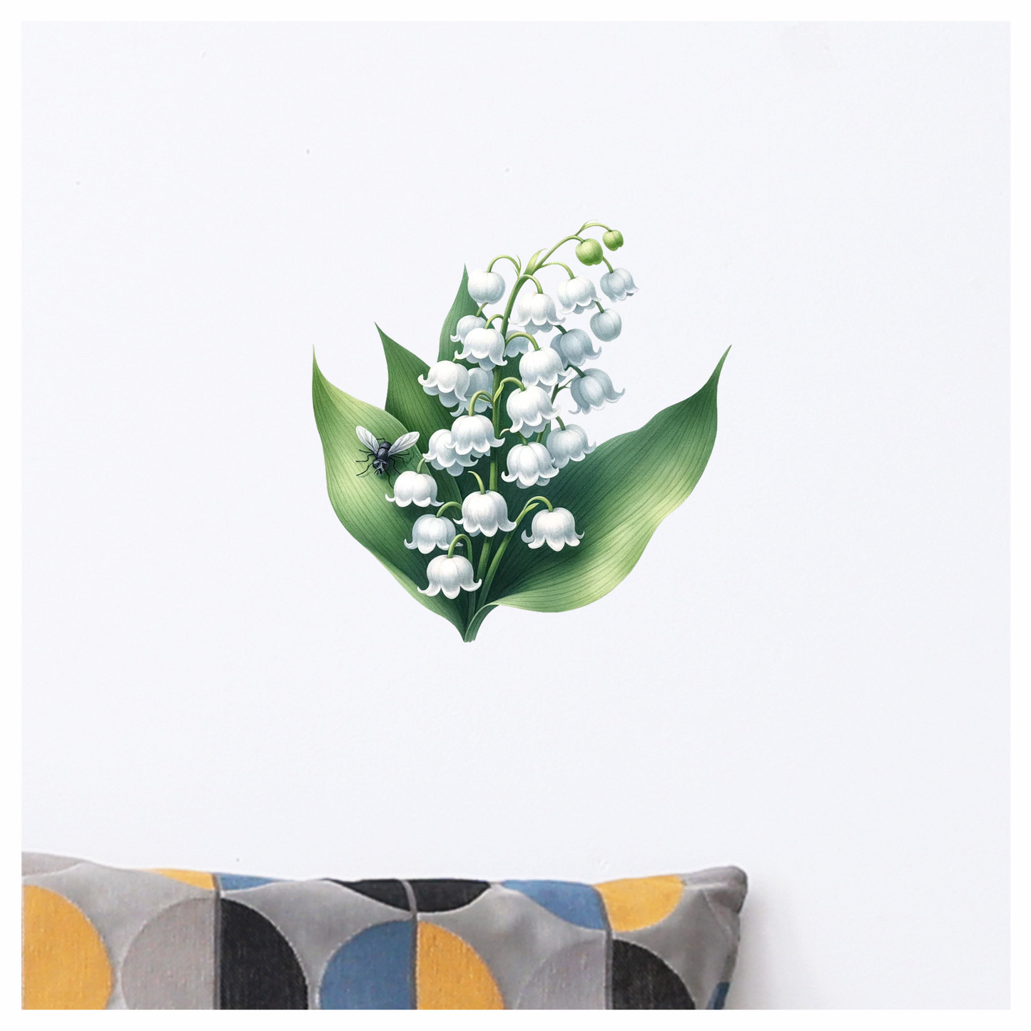 White Flowers Green Leaves Black Fly Vinyl Sticker Decal