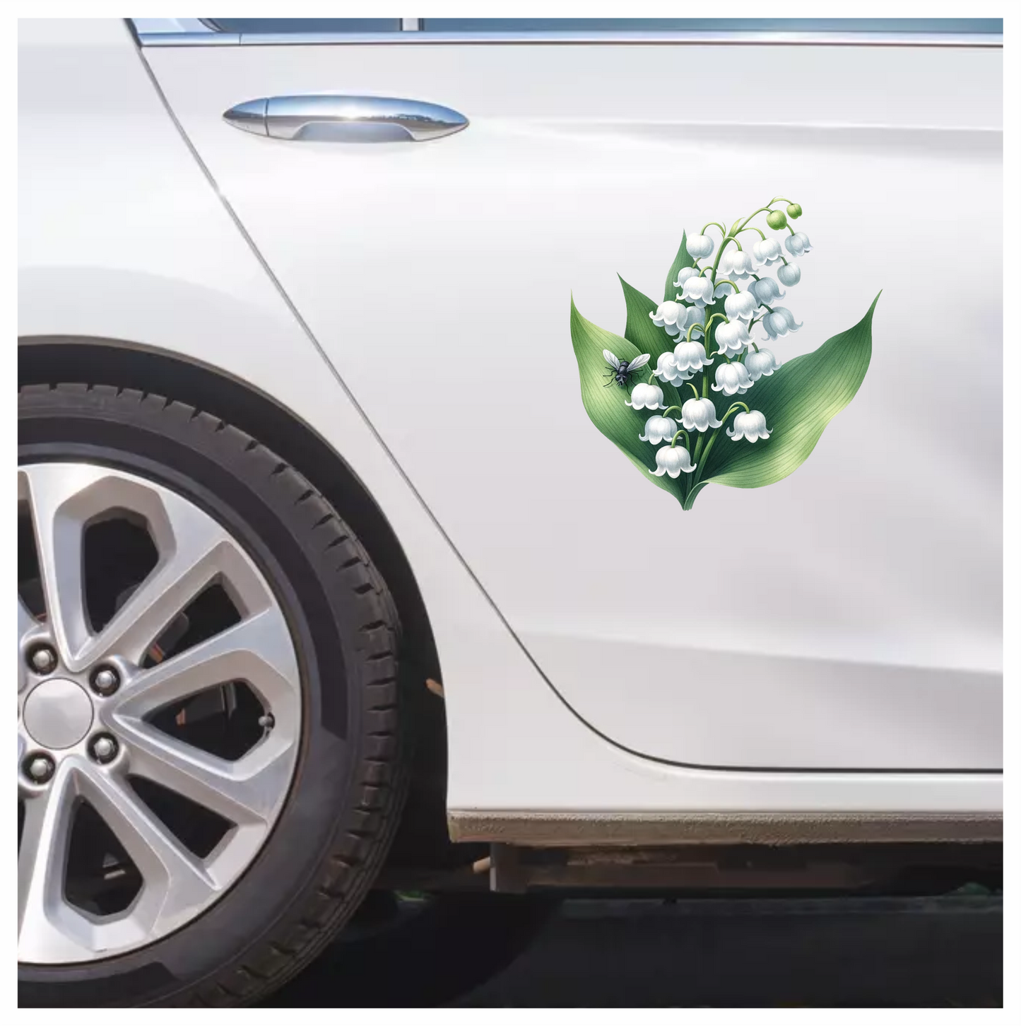 White Flowers Green Leaves Black Fly Vinyl Sticker Decal