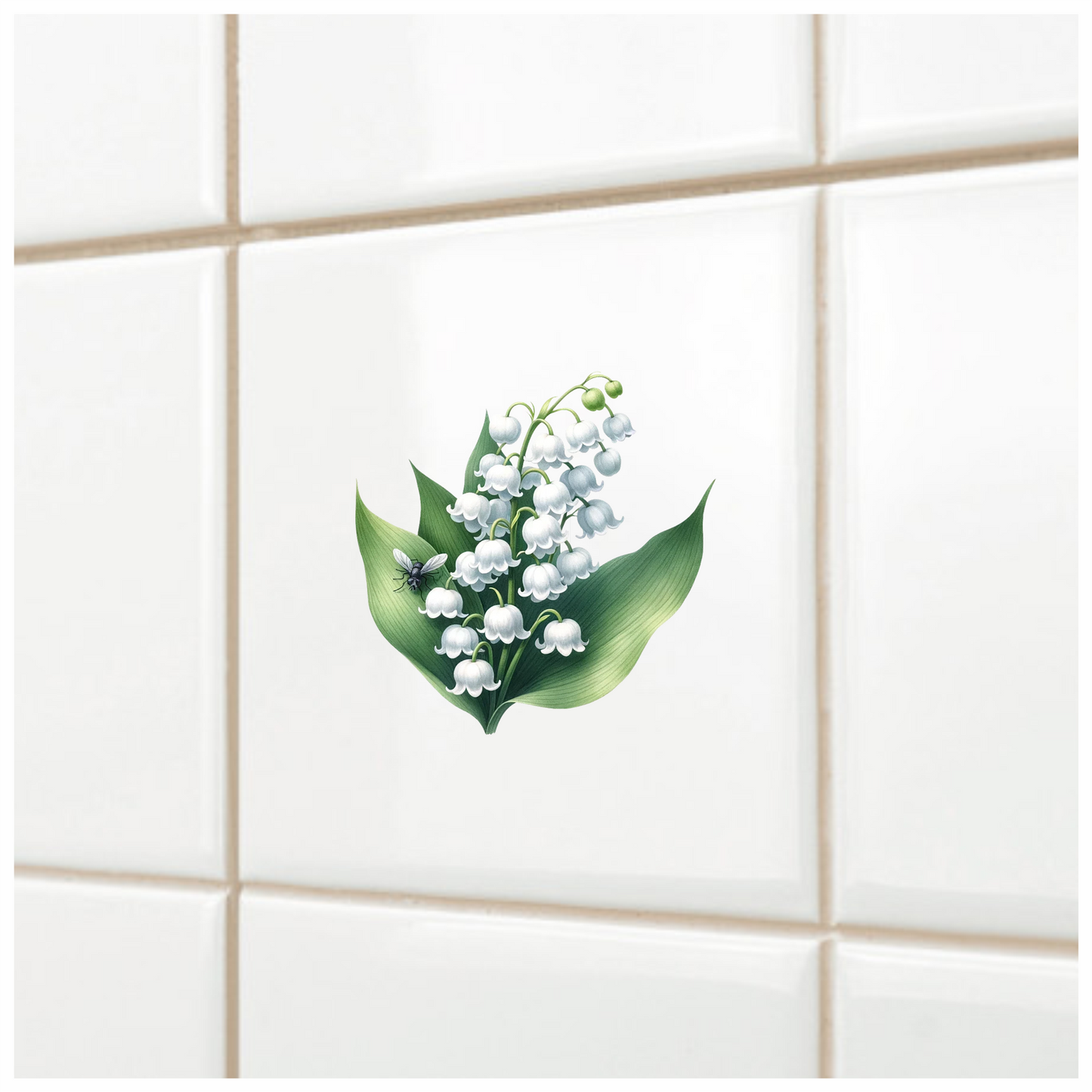 White Flowers Green Leaves Black Fly Vinyl Sticker Decal