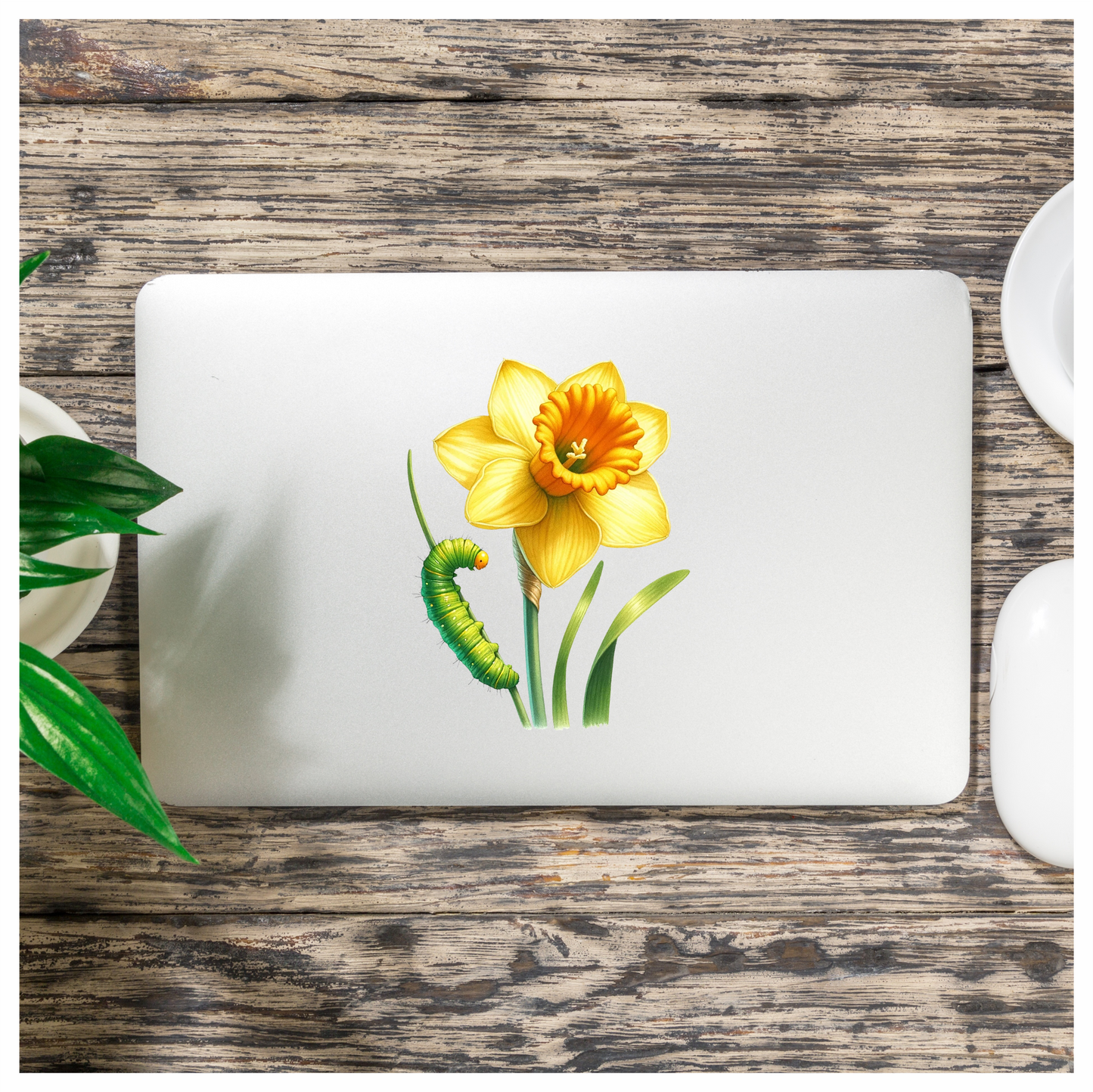 Yellow Flower Green Caterpillar Nature Plant Vinyl Sticker Decal