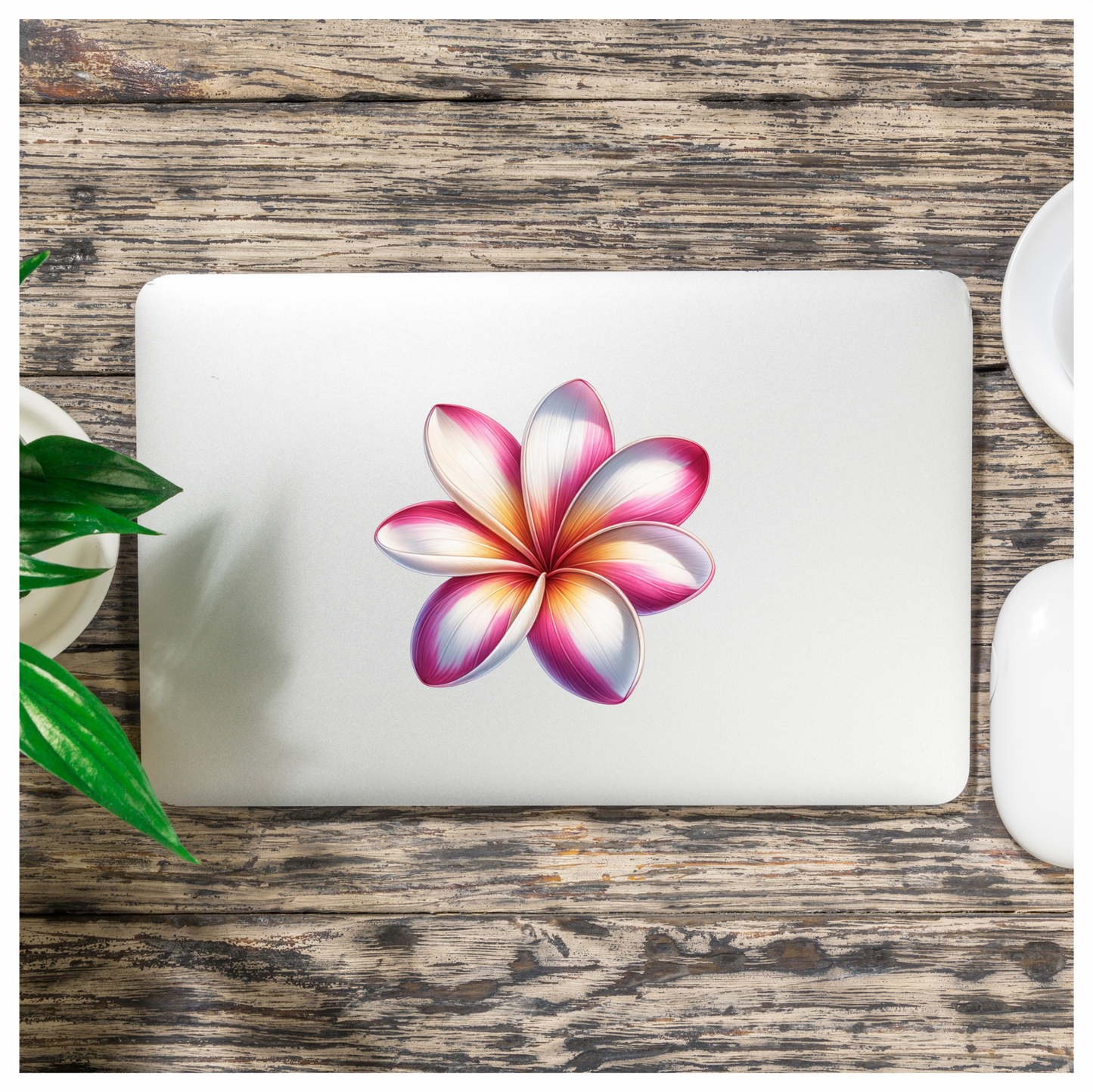 Pink White Yellow Tropical Flower Vinyl Sticker Decal