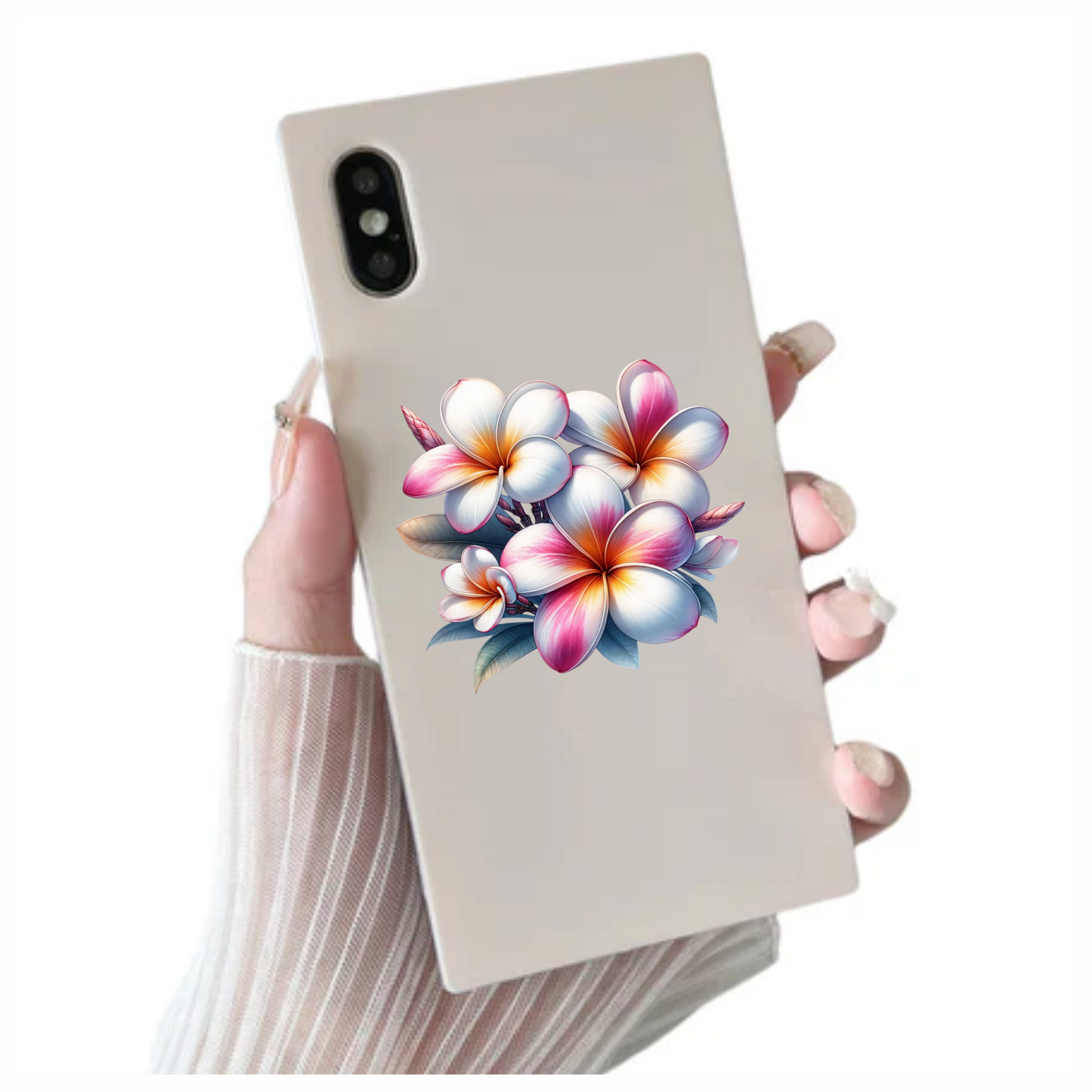 Bunch of Pink & White Plumeria Flowers Vinyl Decal Sticker