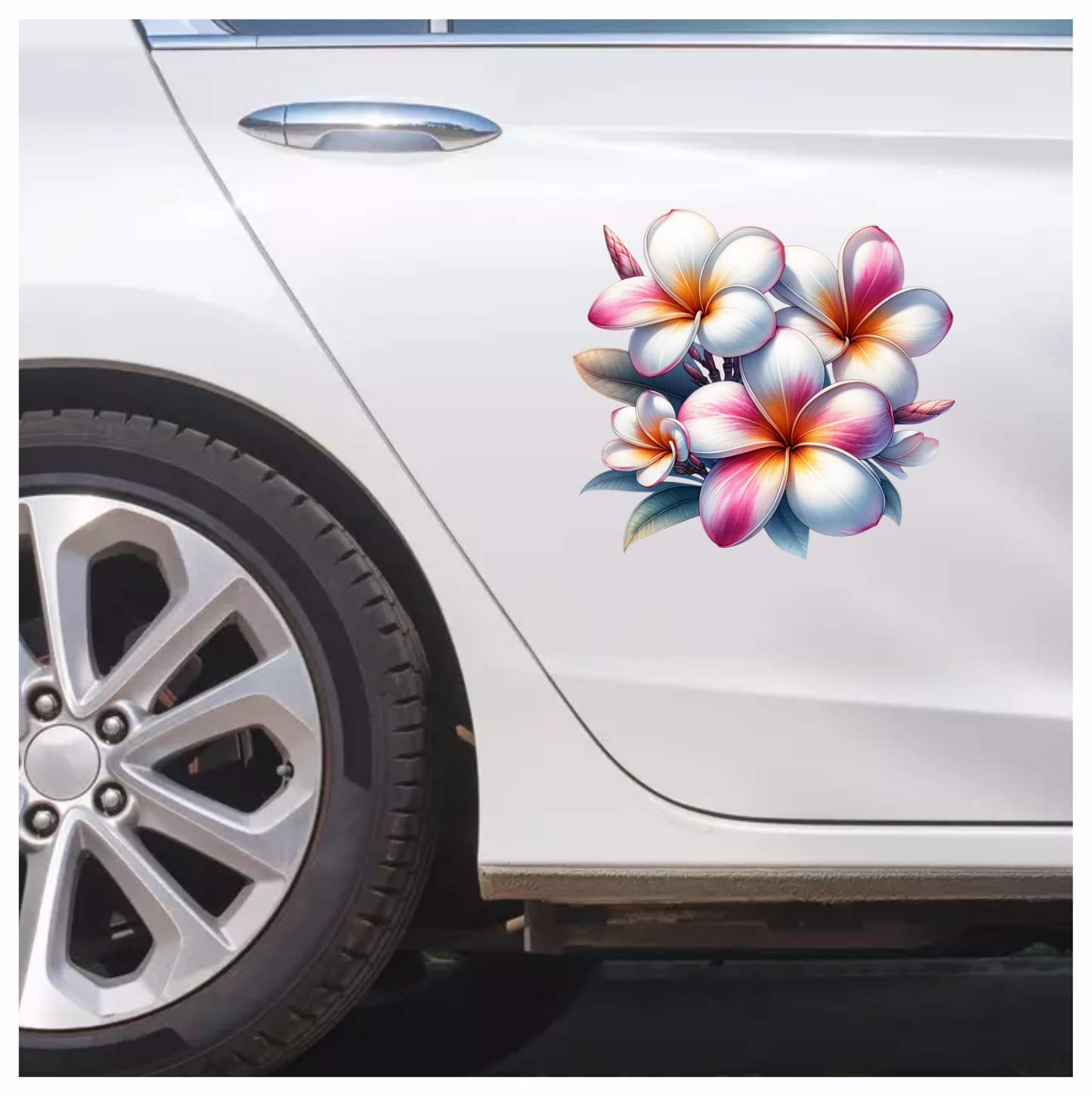 Bunch of Pink & White Plumeria Flowers Vinyl Decal Sticker