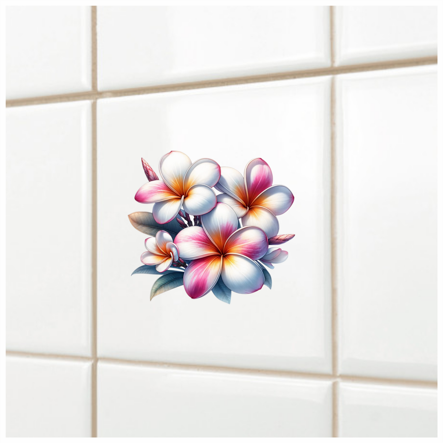 Bunch of Pink & White Plumeria Flowers Vinyl Decal Sticker