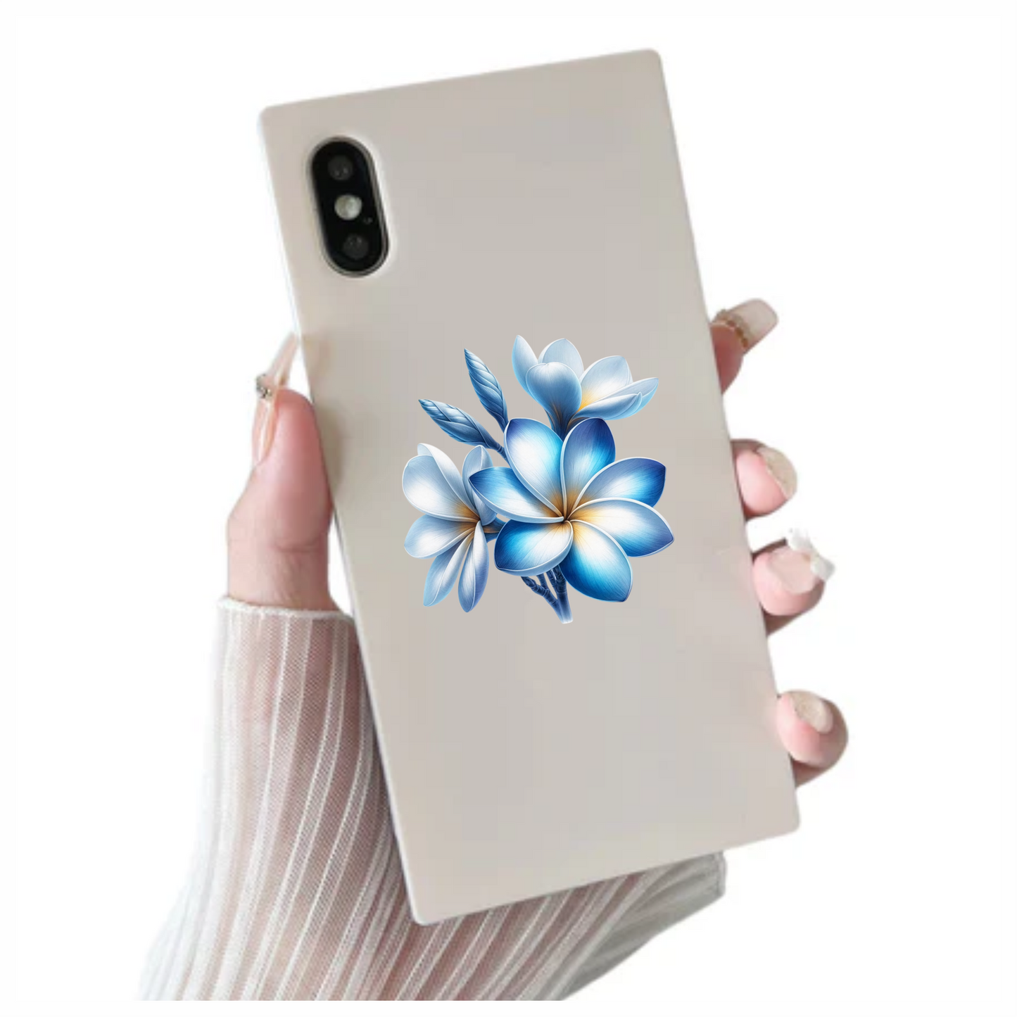 Blue White Tropical Flowers Bloom Vinyl Sticker Decal