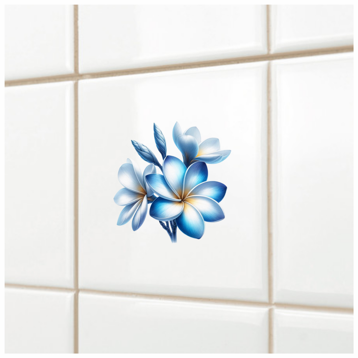 Blue White Tropical Flowers Bloom Vinyl Sticker Decal