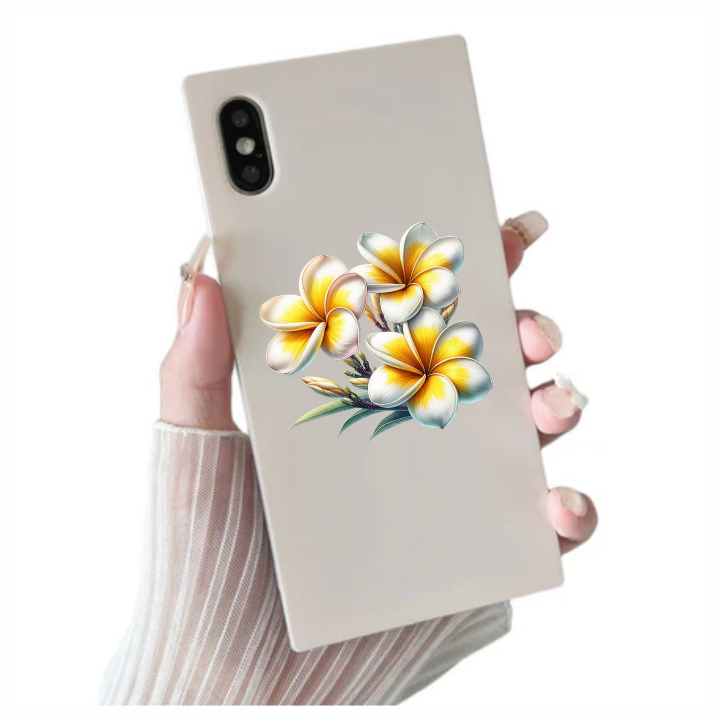 White Yellow Tropical Flowers Cluster Vinyl Sticker Decal