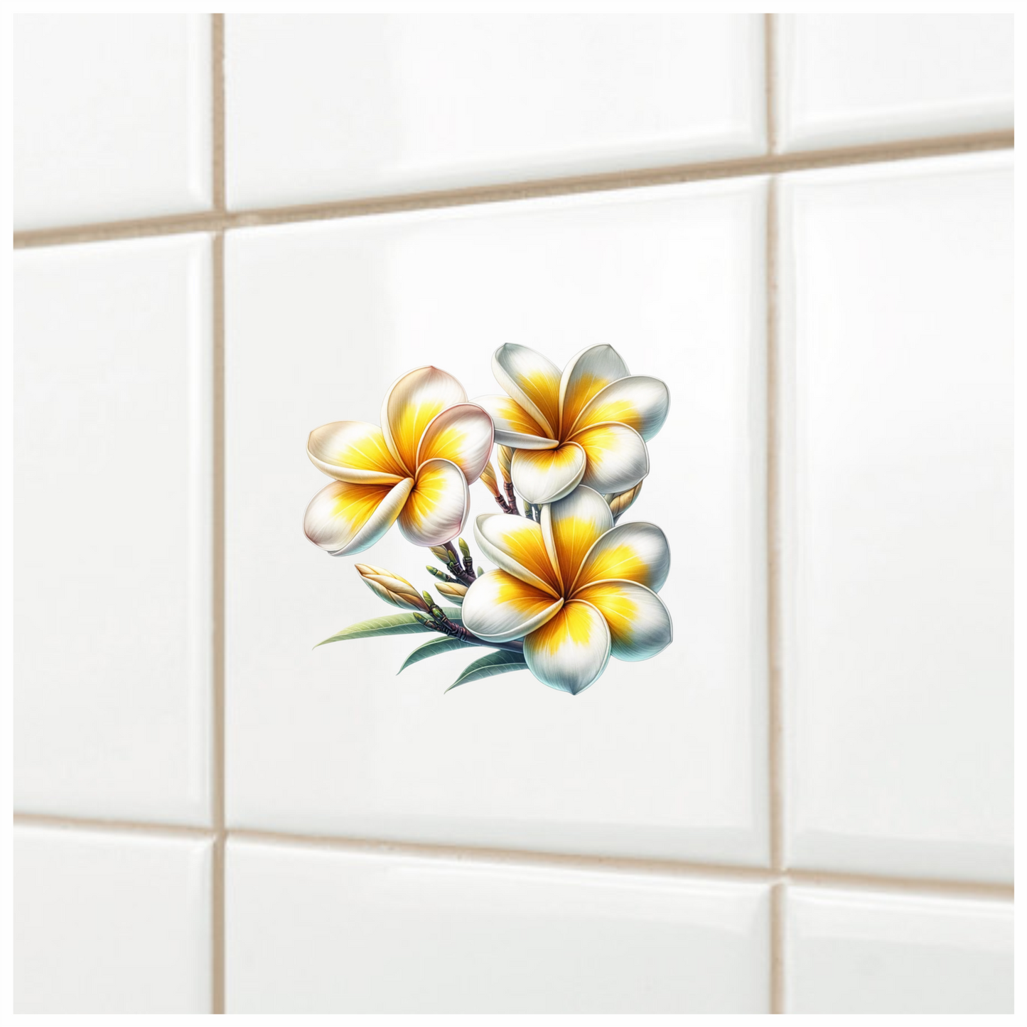 White Yellow Tropical Flowers Cluster Vinyl Sticker Decal