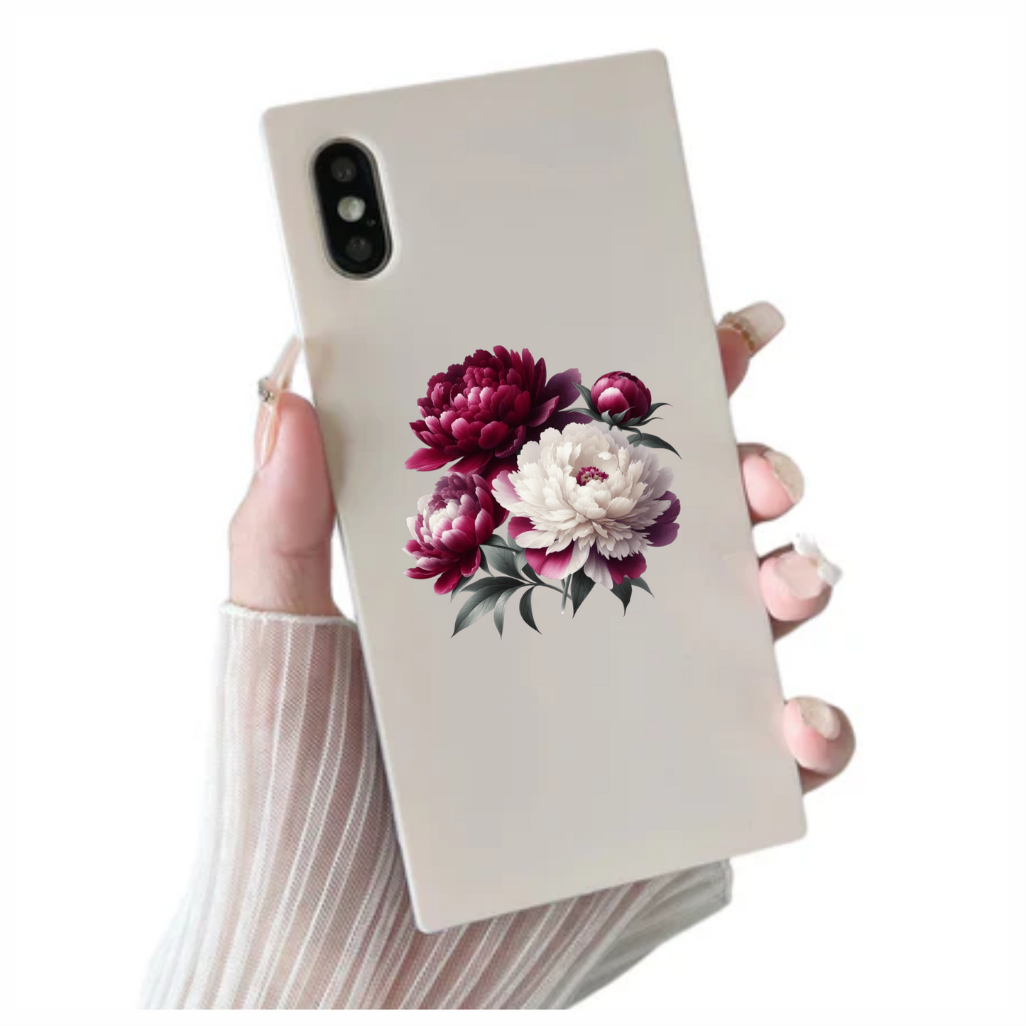 Red White Pink Peony Flowers Vinyl Sticker Decal