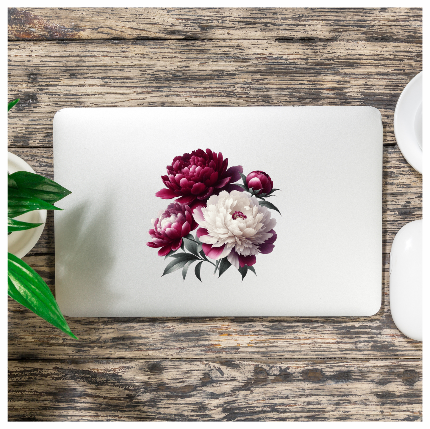 Red White Pink Peony Flowers Vinyl Sticker Decal
