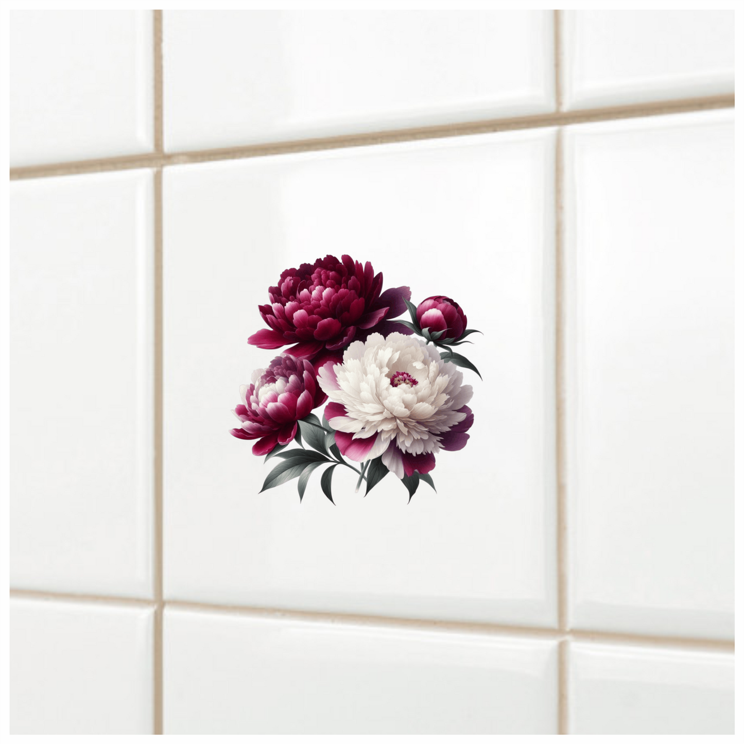 Red White Pink Peony Flowers Vinyl Sticker Decal