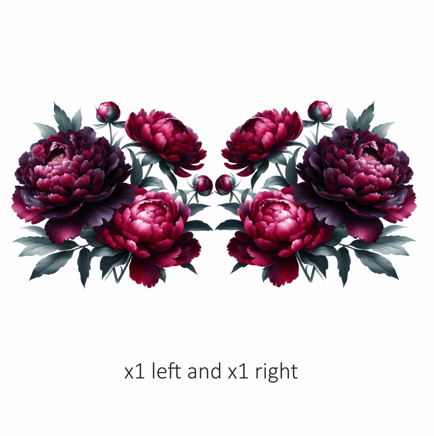 Dark Red Peony Flowers Green Leaves Vinyl Sticker Decal