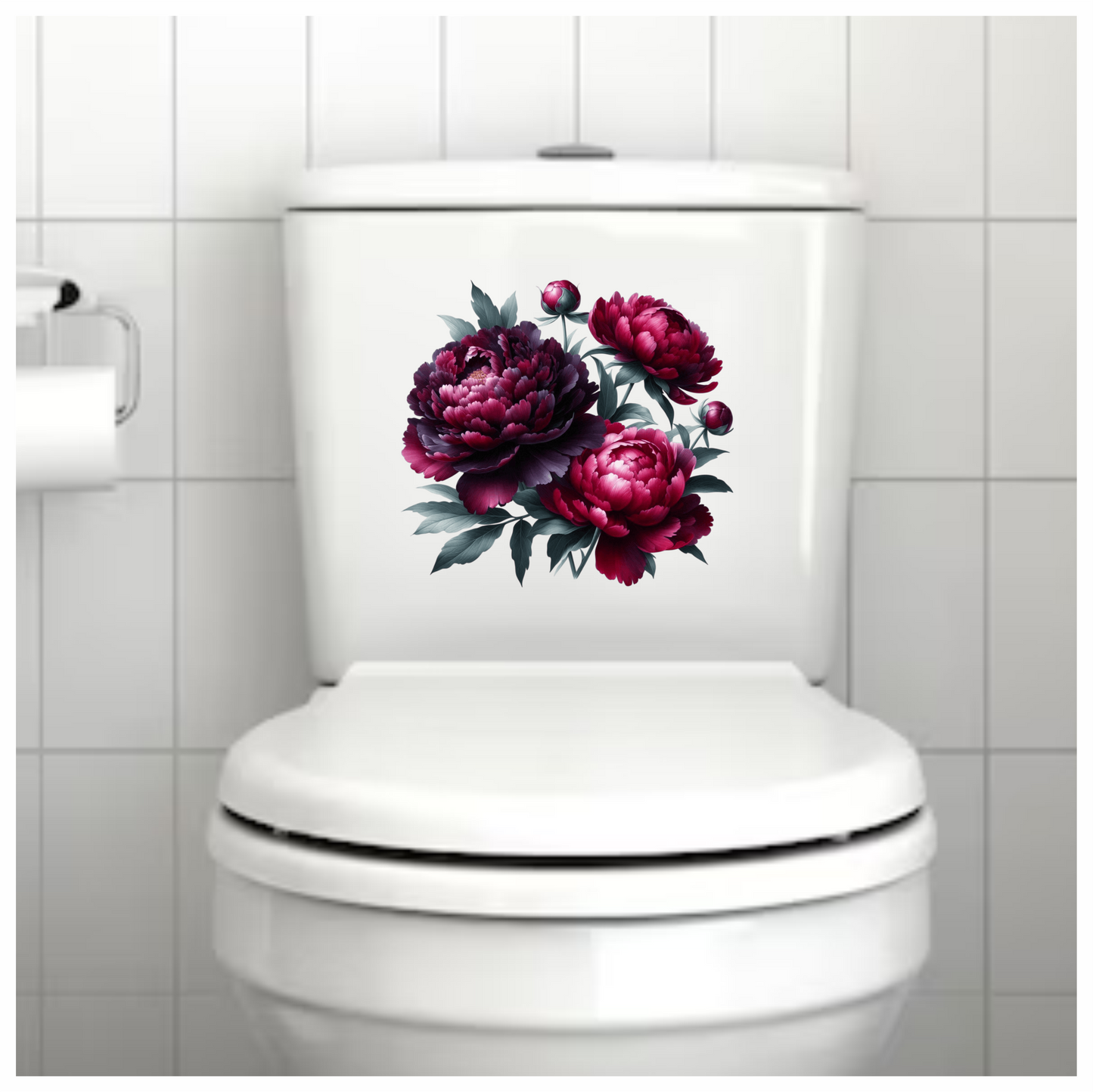 Dark Red Peony Flowers Green Leaves Vinyl Sticker Decal