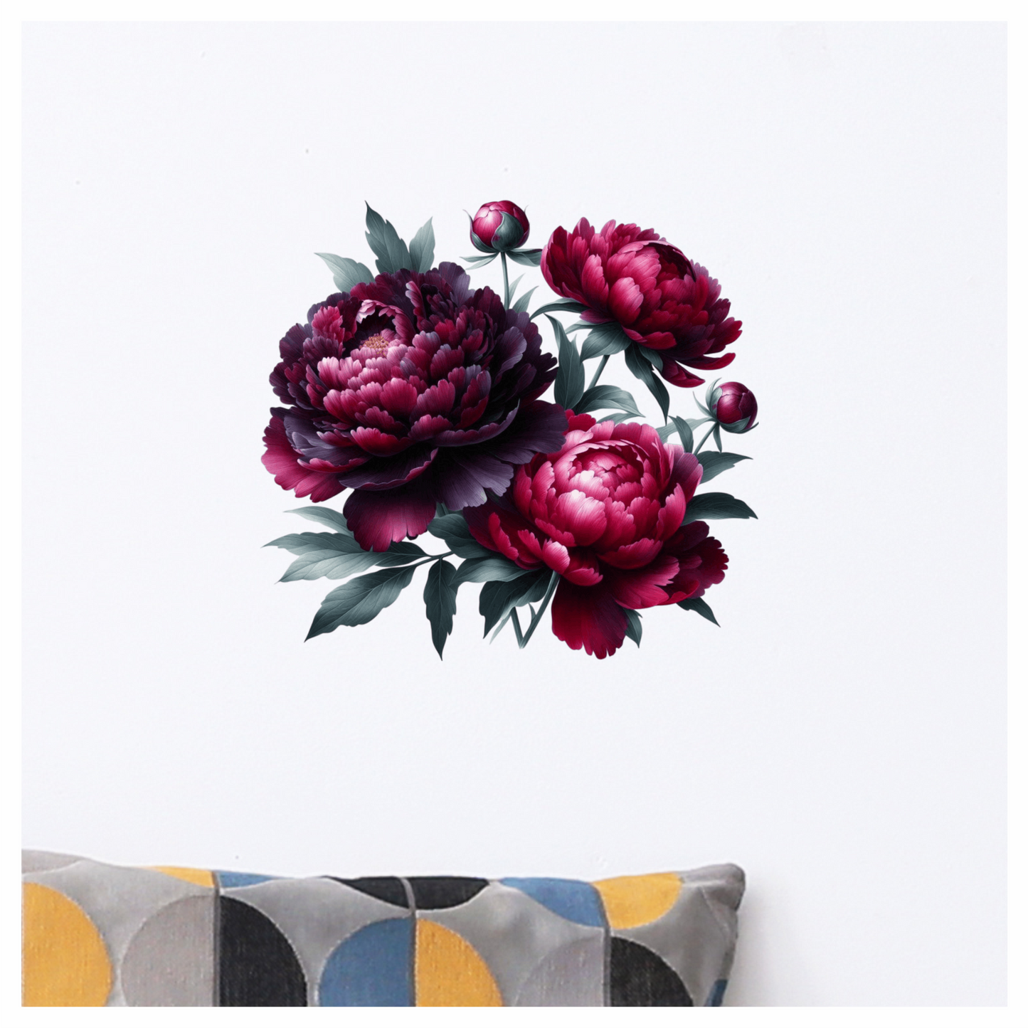 Dark Red Peony Flowers Green Leaves Vinyl Sticker Decal