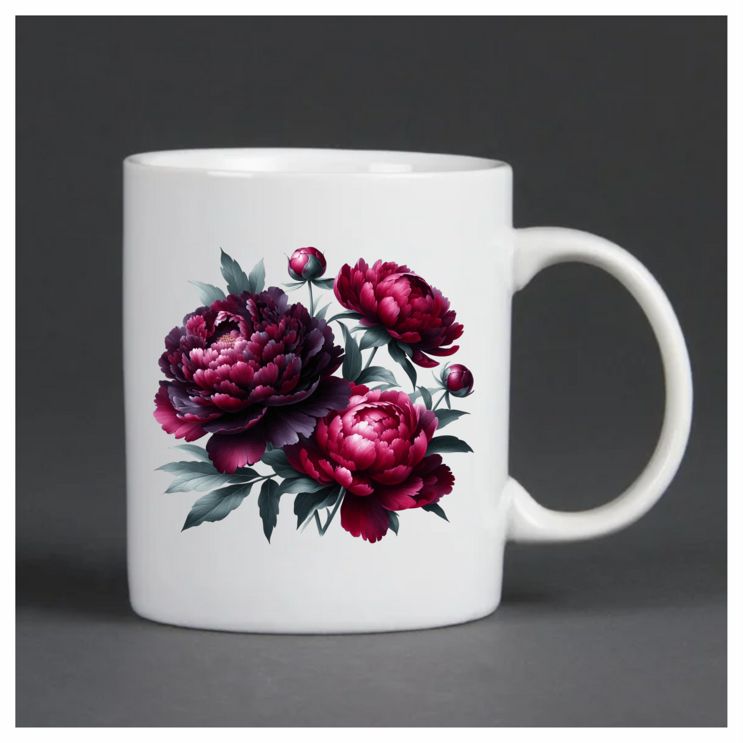 Dark Red Peony Flowers Green Leaves Vinyl Sticker Decal