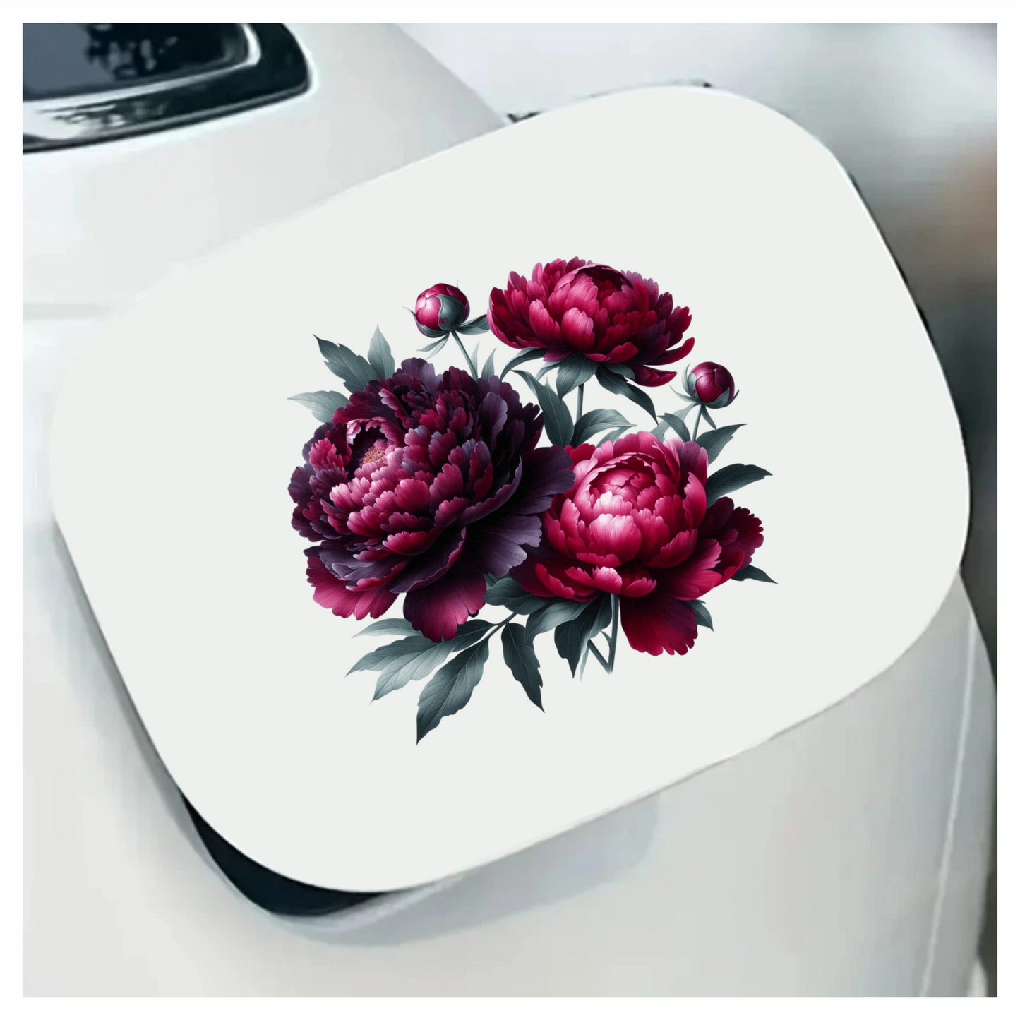 Dark Red Peony Flowers Green Leaves Vinyl Sticker Decal