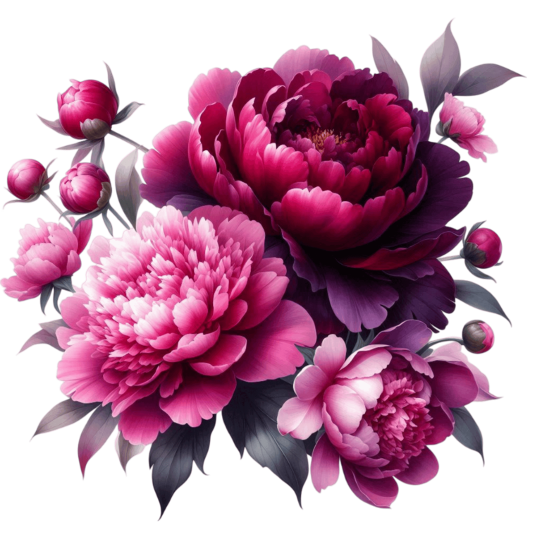 Pink Peony Purple Peony Green Leaves Vinyl Sticker Decal