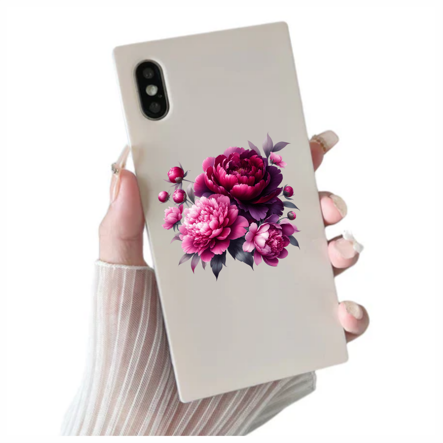 Pink Peony Purple Peony Green Leaves Vinyl Sticker Decal