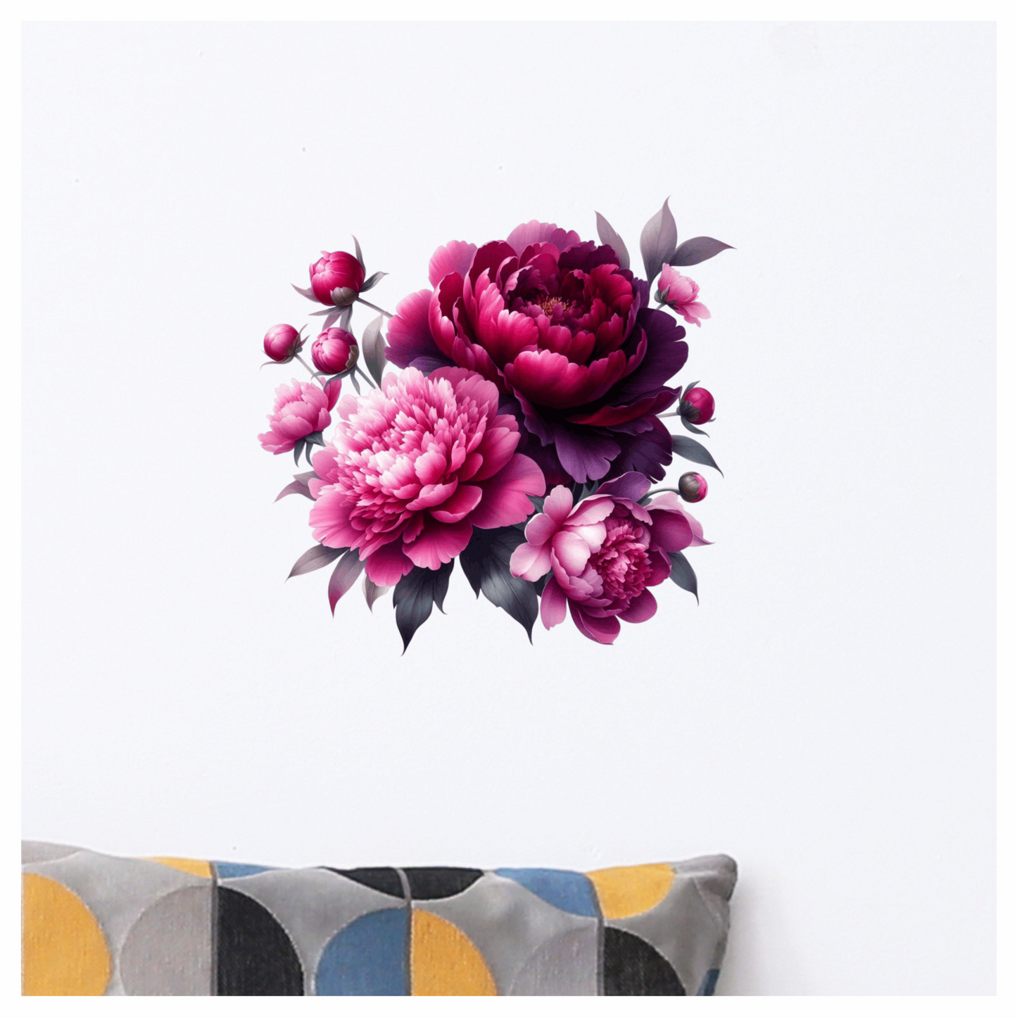 Pink Peony Purple Peony Green Leaves Vinyl Sticker Decal