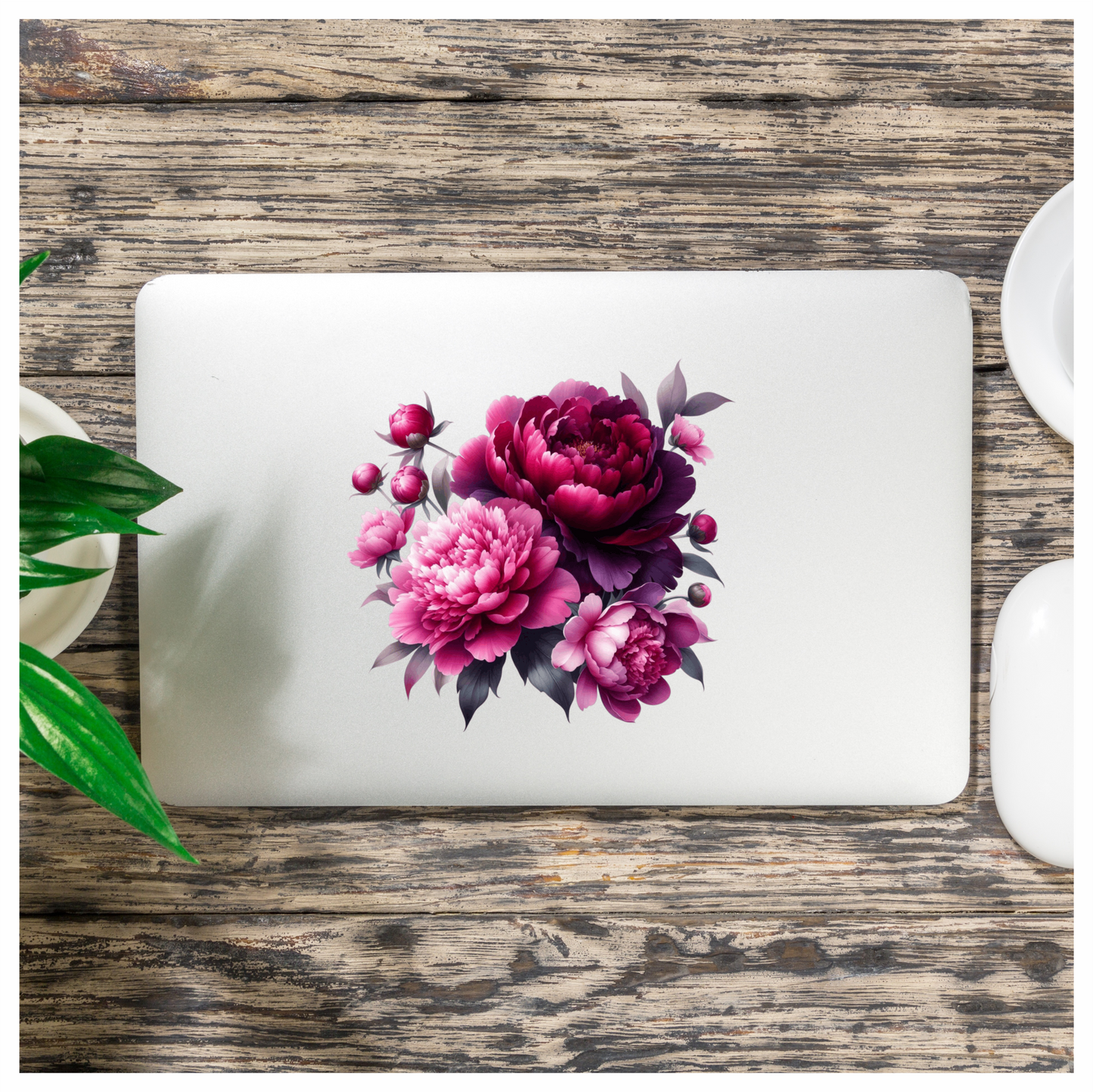 Pink Peony Purple Peony Green Leaves Vinyl Sticker Decal