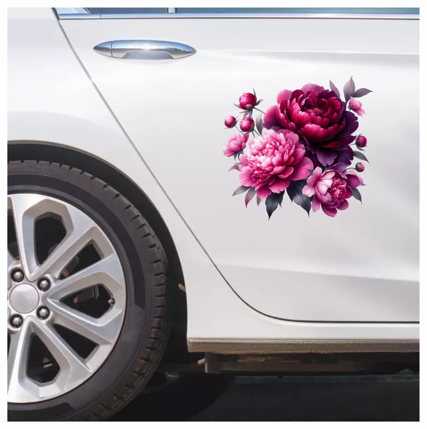 Pink Peony Purple Peony Green Leaves Vinyl Sticker Decal