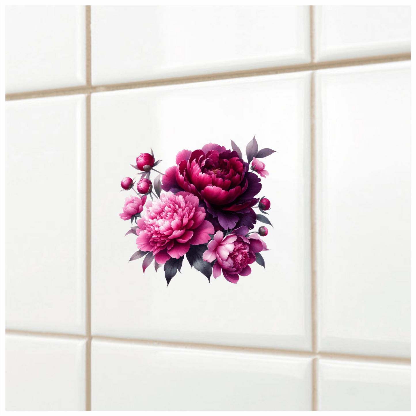 Pink Peony Purple Peony Green Leaves Vinyl Sticker Decal