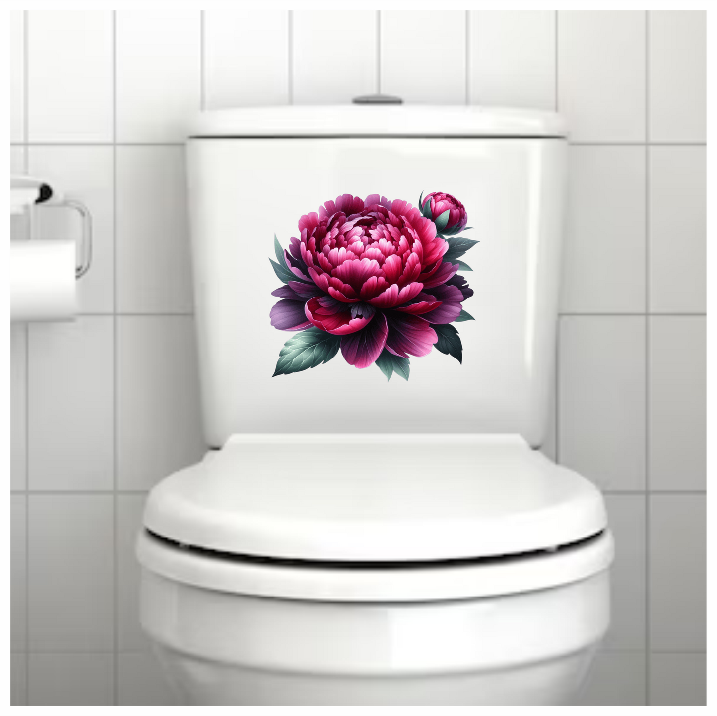 Red Flower Bloom Green Leaves Vinyl Sticker Decal