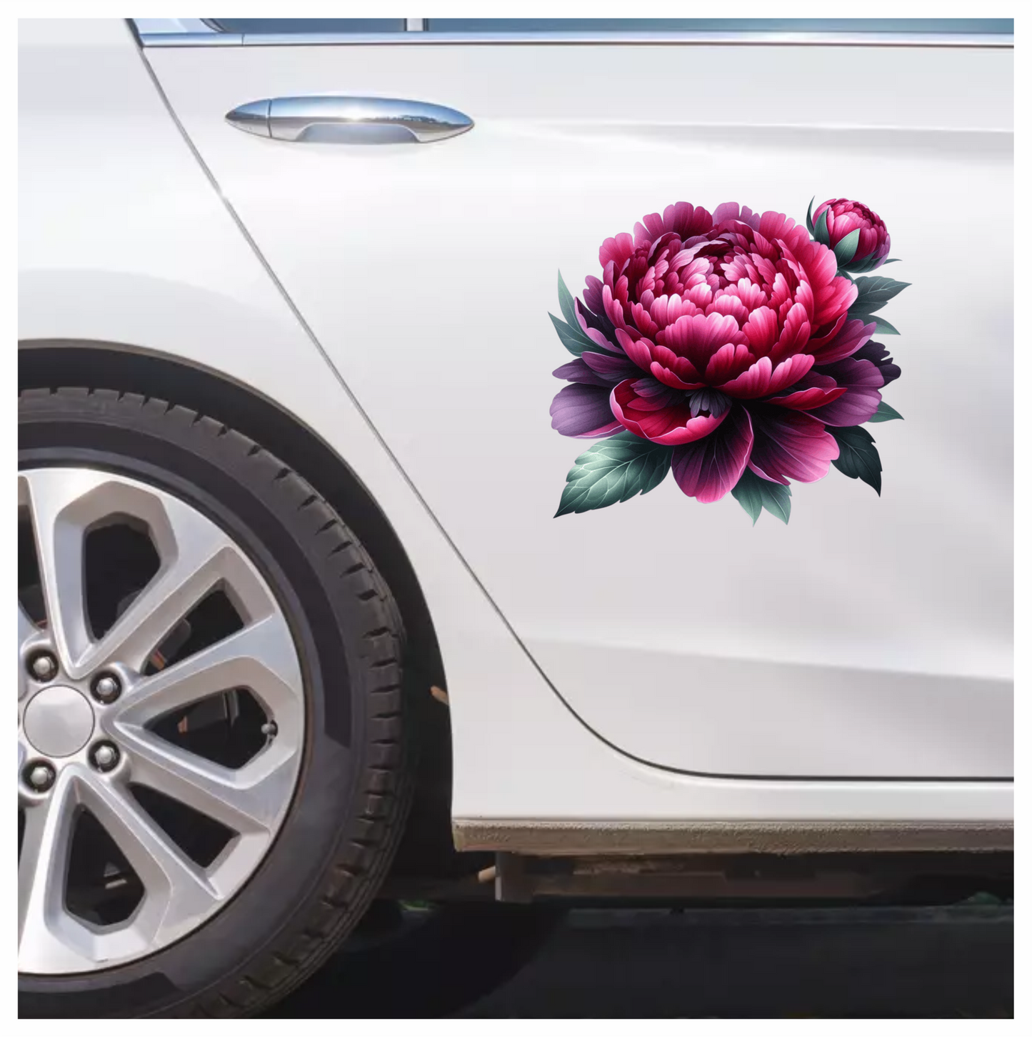 Red Flower Bloom Green Leaves Vinyl Sticker Decal