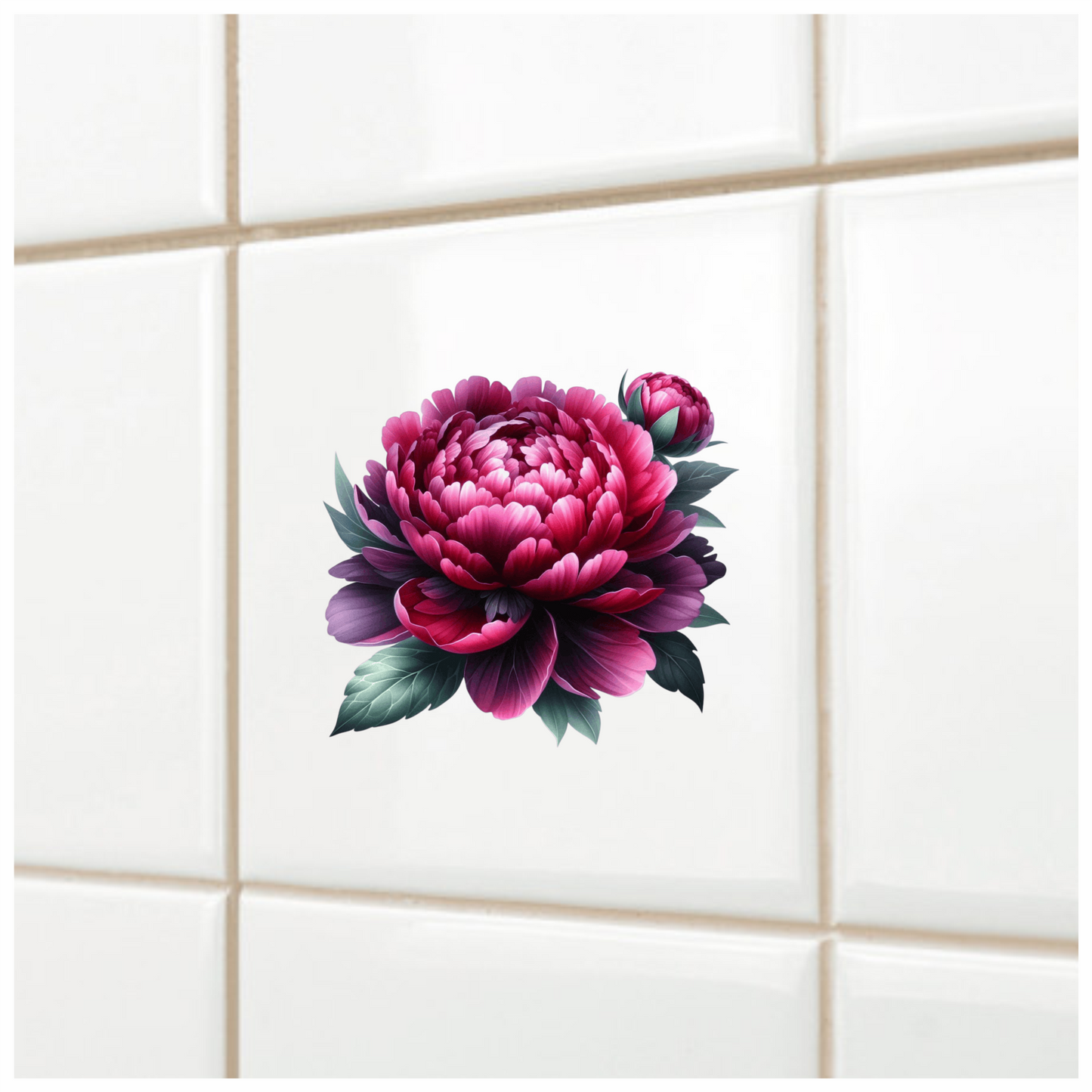 Red Flower Bloom Green Leaves Vinyl Sticker Decal