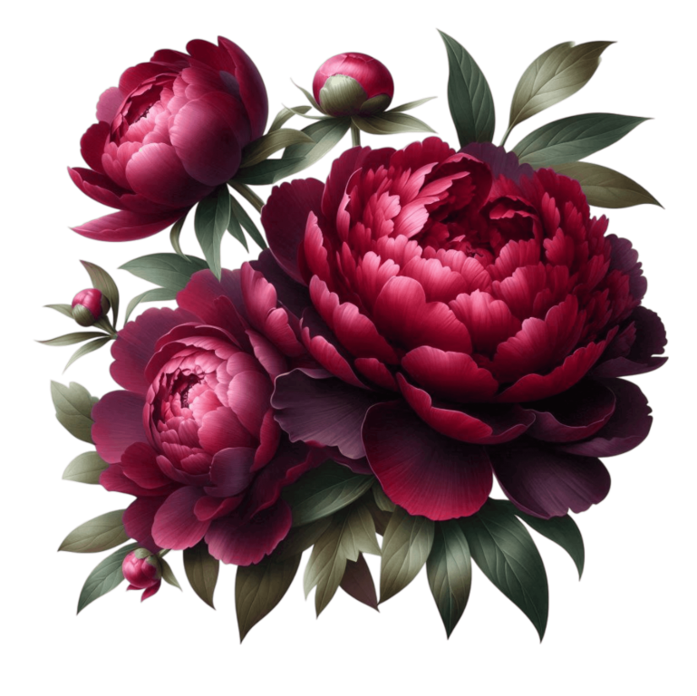 Dark Red Peony Flowers Green Leaves Vinyl Sticker Decal