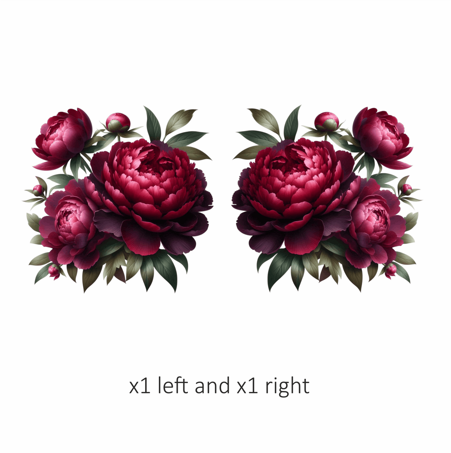 Dark Red Peony Flowers Green Leaves Vinyl Sticker Decal