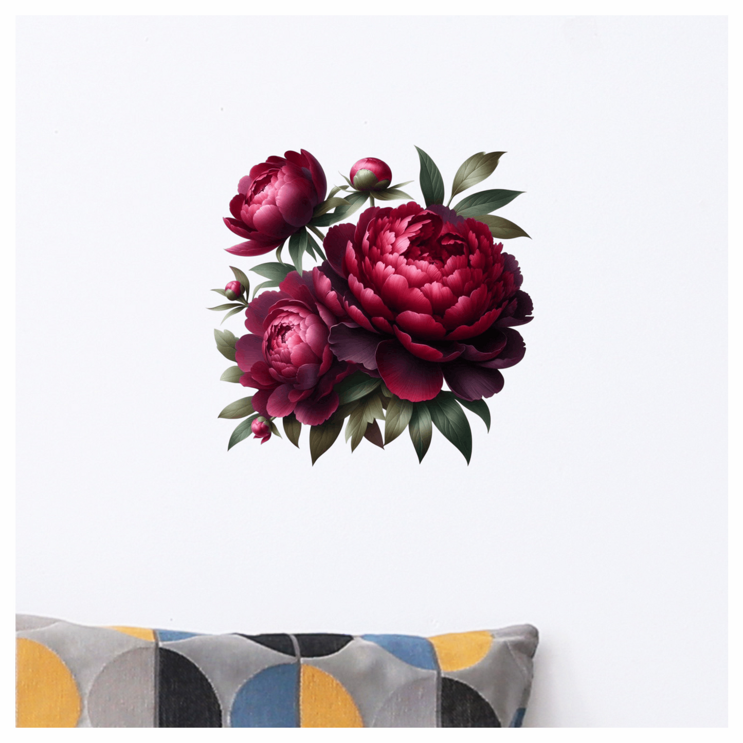 Dark Red Peony Flowers Green Leaves Vinyl Sticker Decal