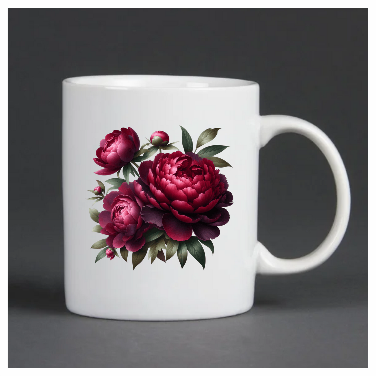 Dark Red Peony Flowers Green Leaves Vinyl Sticker Decal