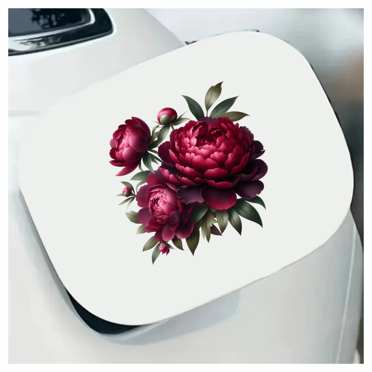 Dark Red Peony Flowers Green Leaves Vinyl Sticker Decal
