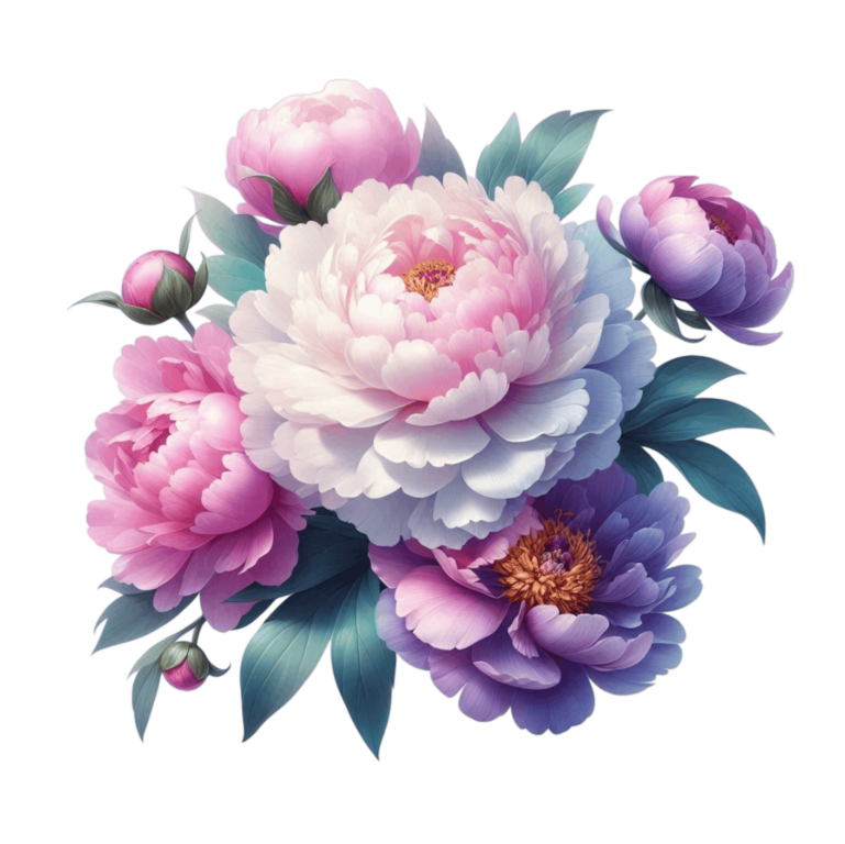 Pink White Purple Peony Flower Bouquet Vinyl Sticker Decal