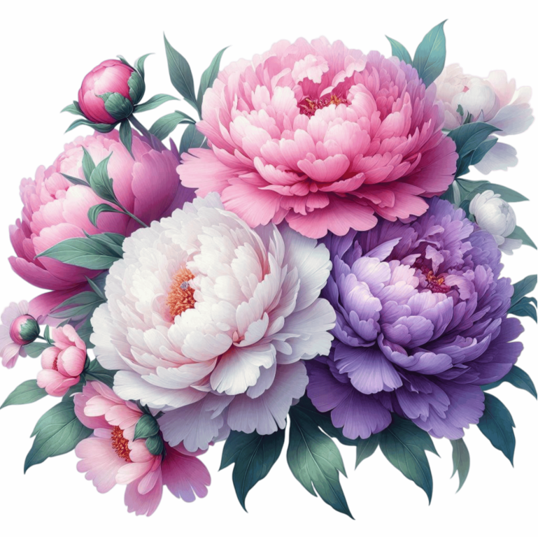 Pink White Purple Peony Flower Bunch Vinyl Sticker Decal