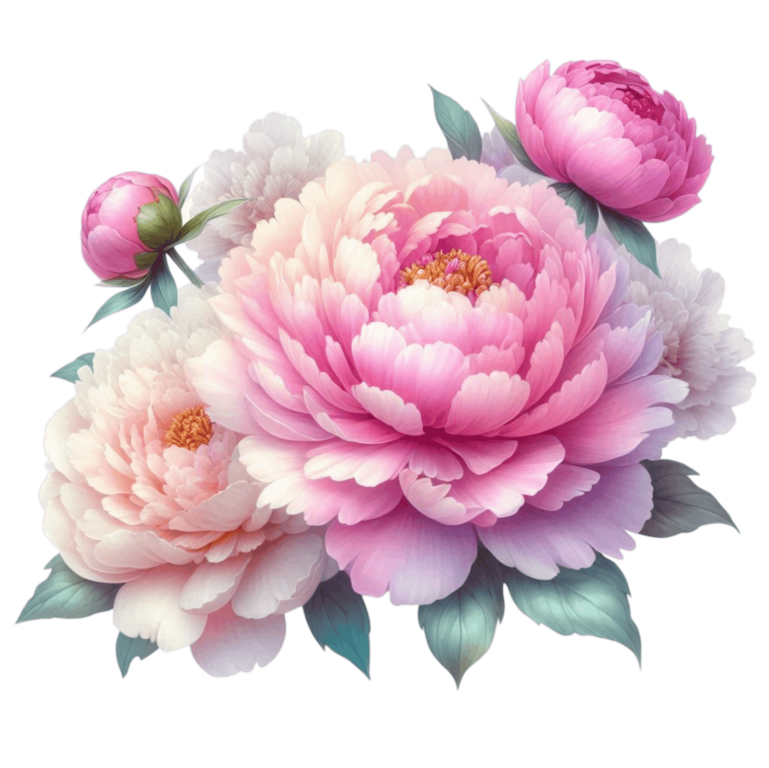 Pink Peony Flower Green Leaves Vinyl Sticker Decal