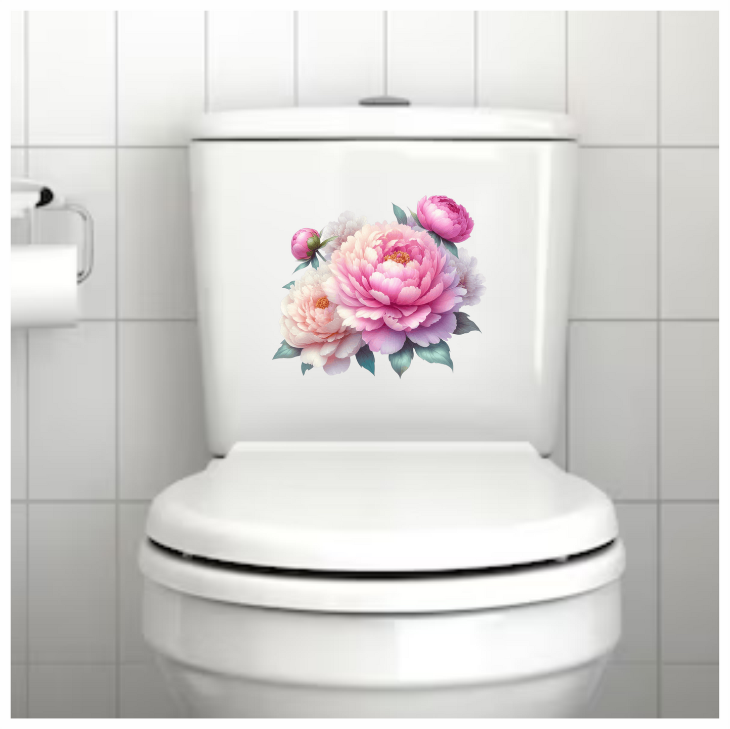 Pink Peony Flower Green Leaves Vinyl Sticker Decal