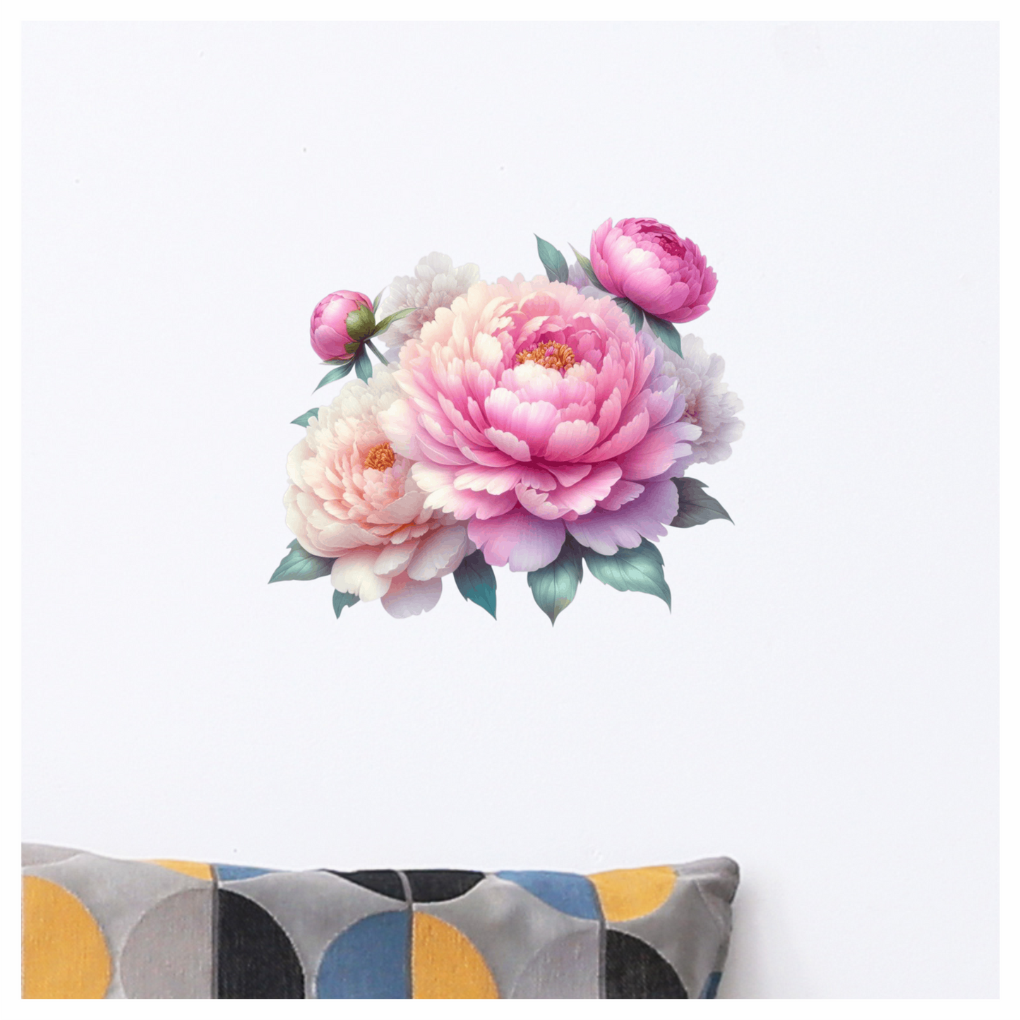 Pink Peony Flower Green Leaves Vinyl Sticker Decal