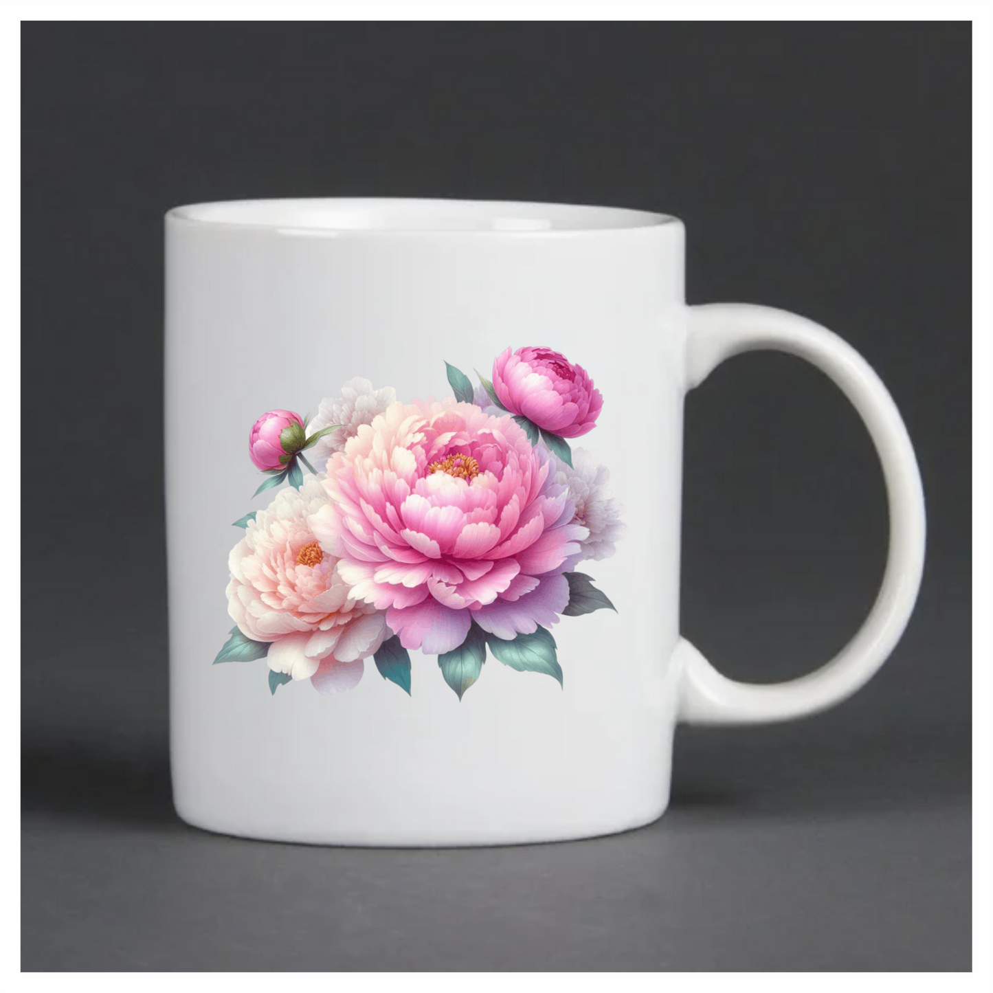 Pink Peony Flower Green Leaves Vinyl Sticker Decal