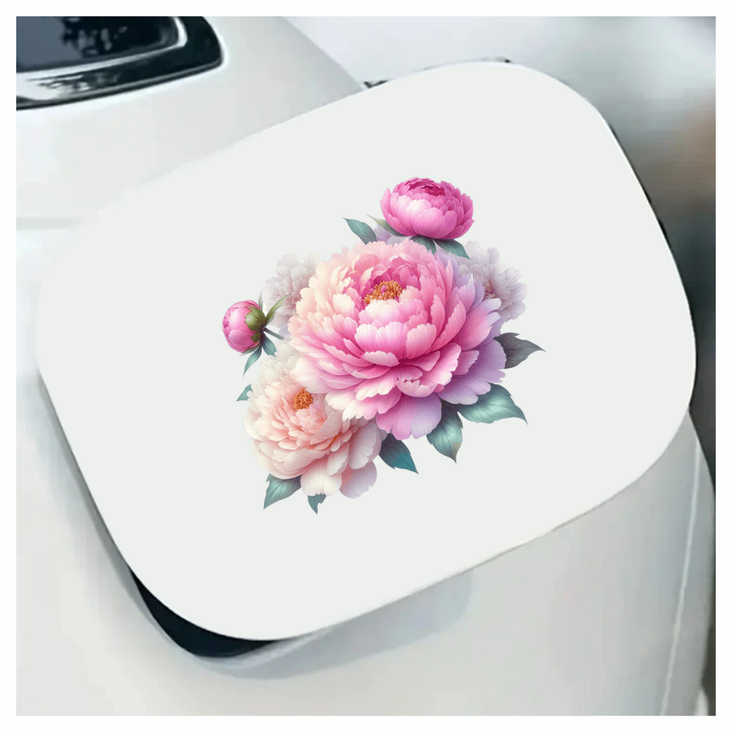 Pink Peony Flower Green Leaves Vinyl Sticker Decal