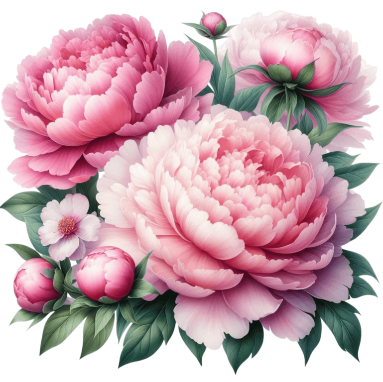 Pink Peony Flowers Green Leaves Vinyl Sticker Decal